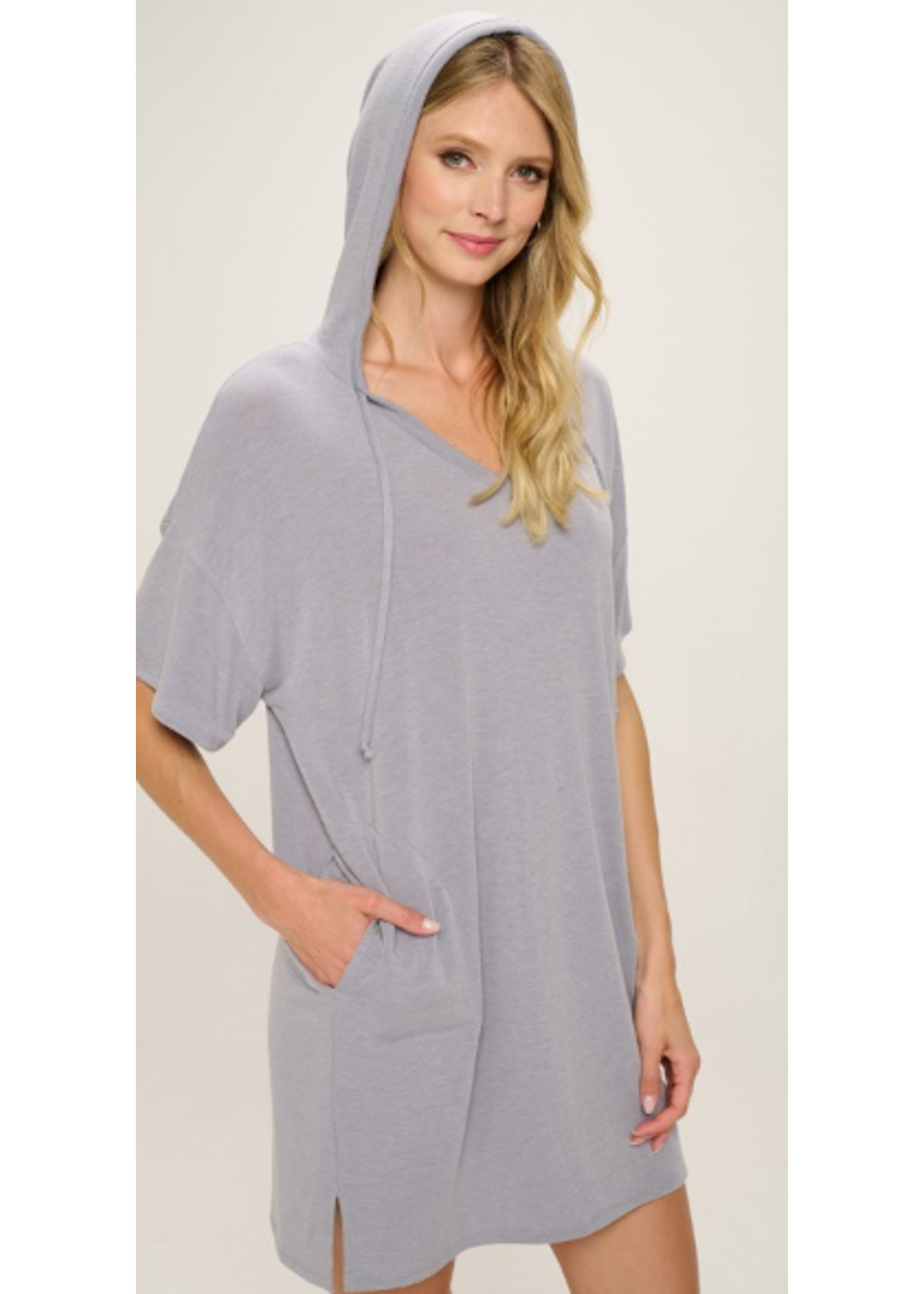 CHD7573 - Short Sleeves Hoodie French Terry Shift Dress