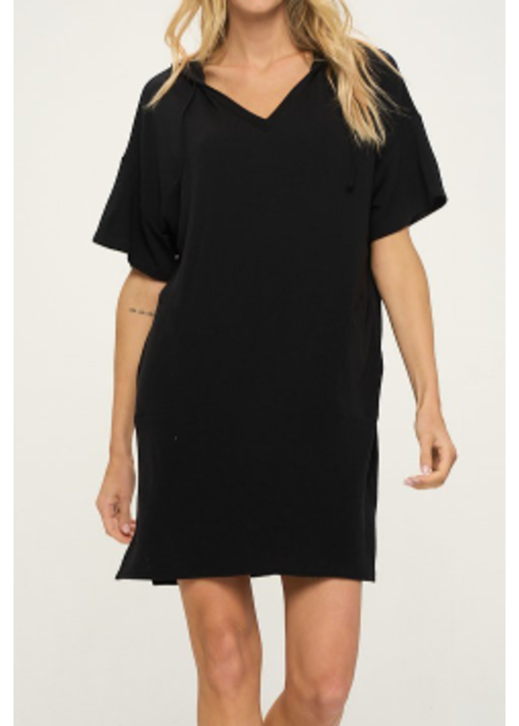 CHD7573 - Short Sleeves Hoodie French Terry Shift Dress