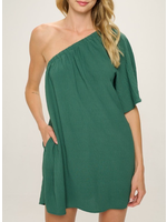 CHD7630 - One Shoulder Crinkle Woven Dress