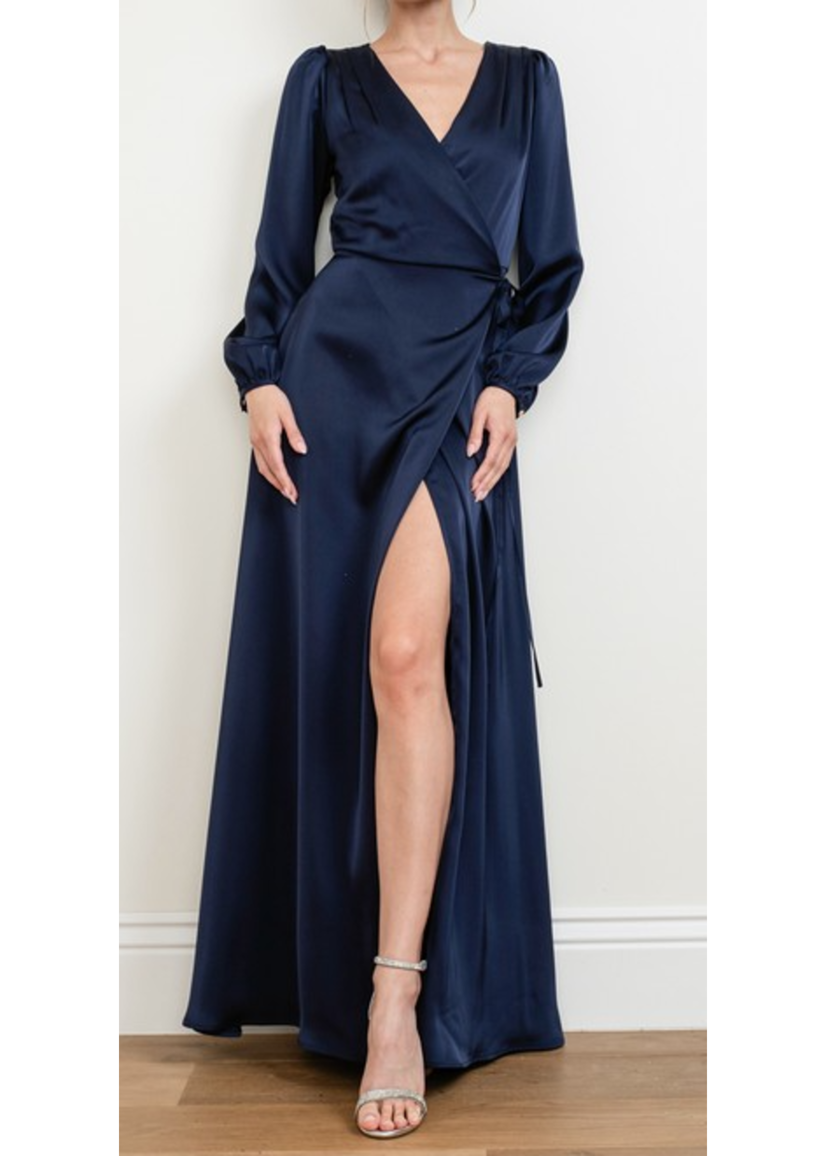 SBM21269 -  SATIN LONG SLEEVE WRAP GOWN