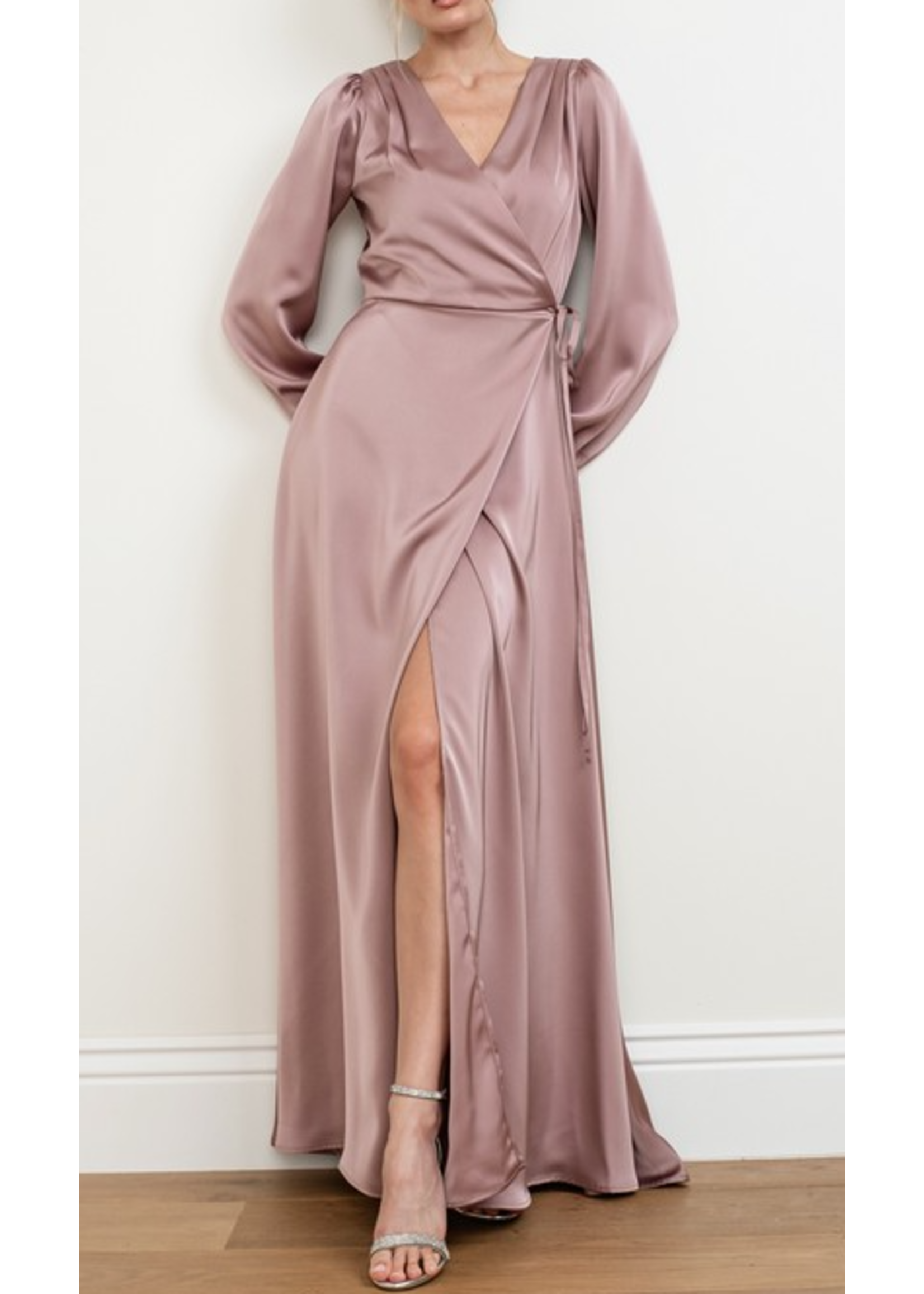 SBM21269 -  SATIN LONG SLEEVE WRAP GOWN