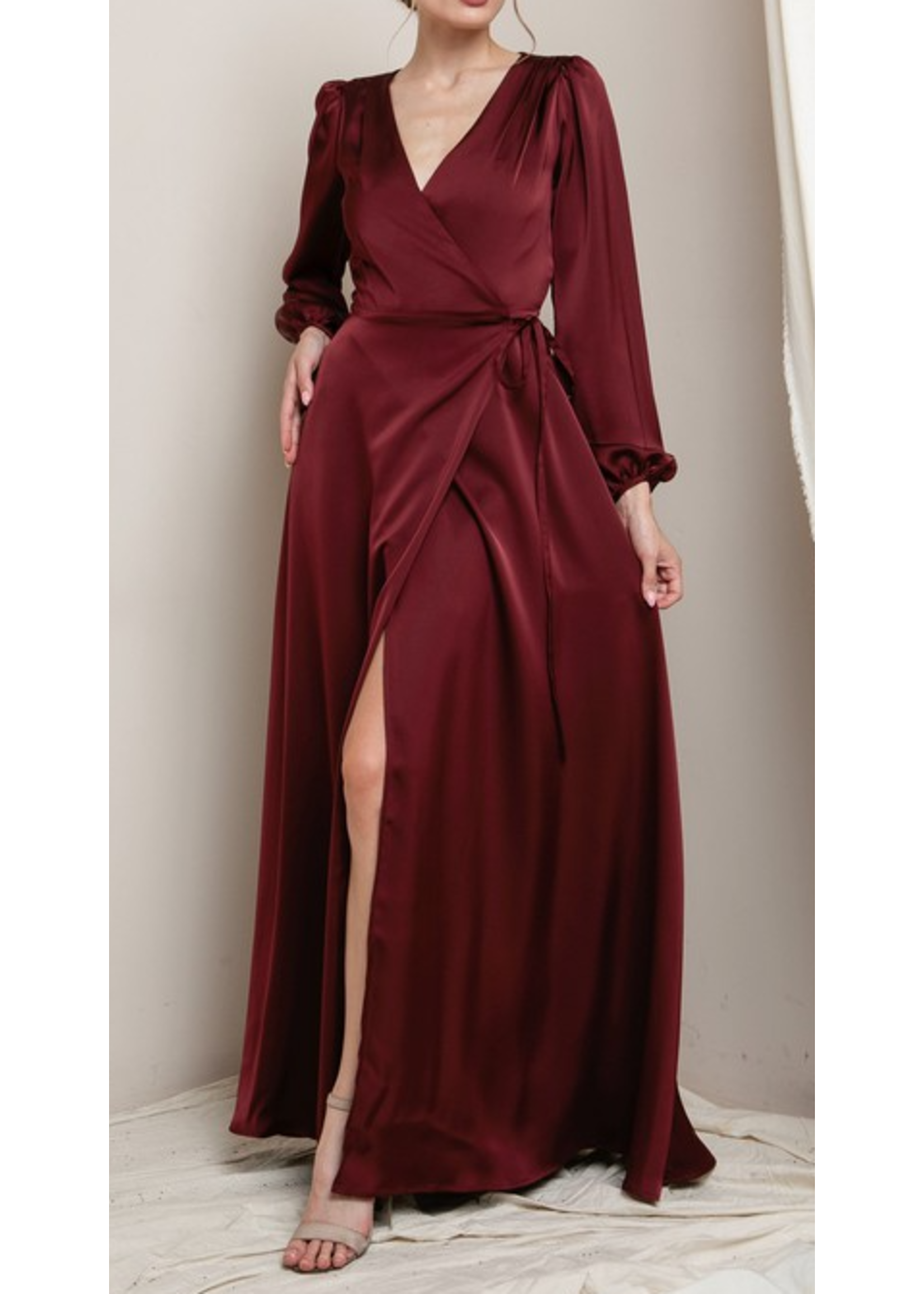 SBM21269 -  SATIN LONG SLEEVE WRAP GOWN