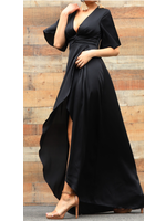 DDDD1227 - FRT TWIST SATIN GOWN W HIGH SLIT