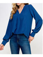 2DT3891 - SOLIVE VNECK BLOUSE W CUFFED LONG SLEEVE CROSSOVER NECKLINE