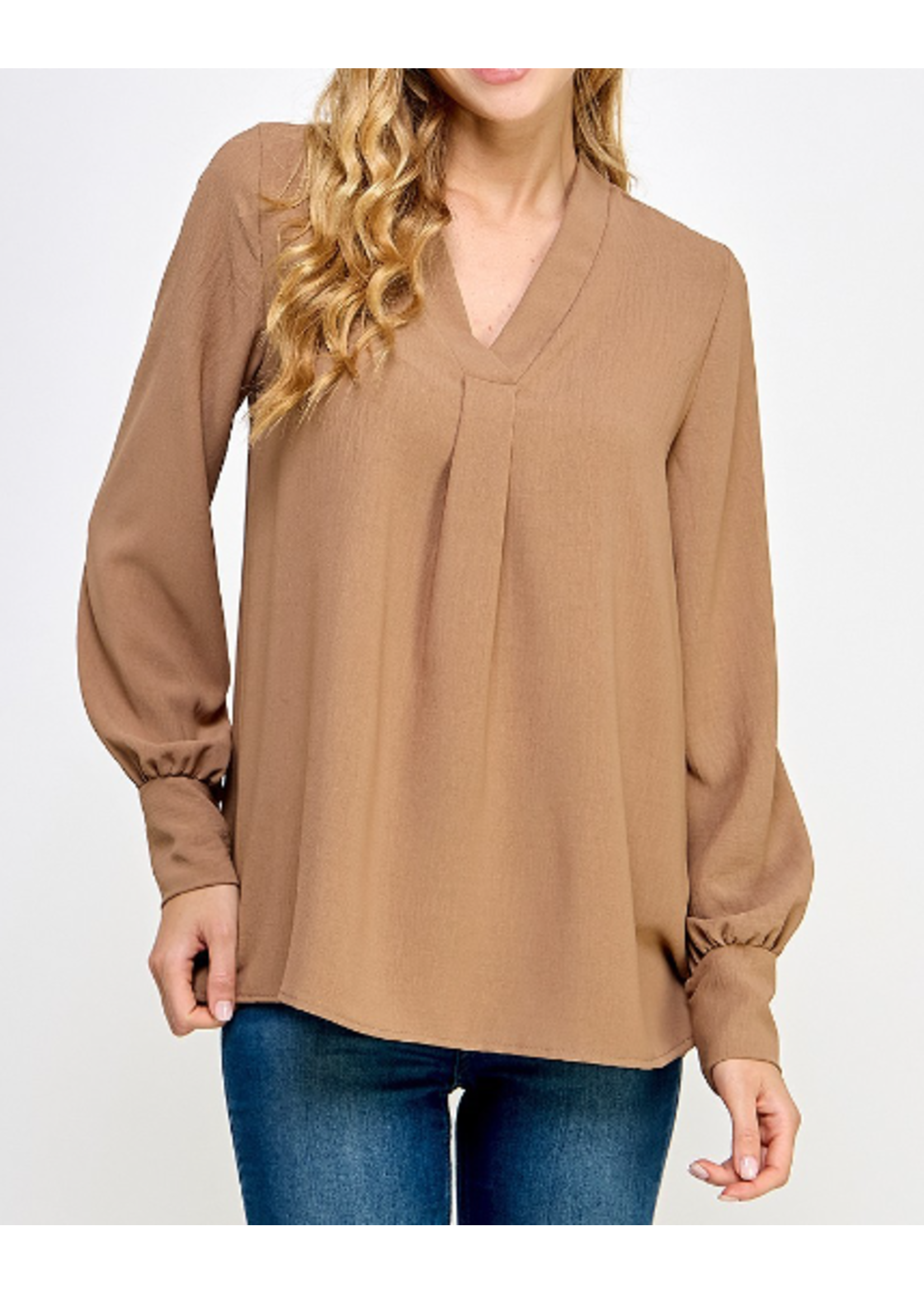 2DT3891 - SOLIVE VNECK BLOUSE W CUFFED LONG SLEEVE CROSSOVER NECKLINE