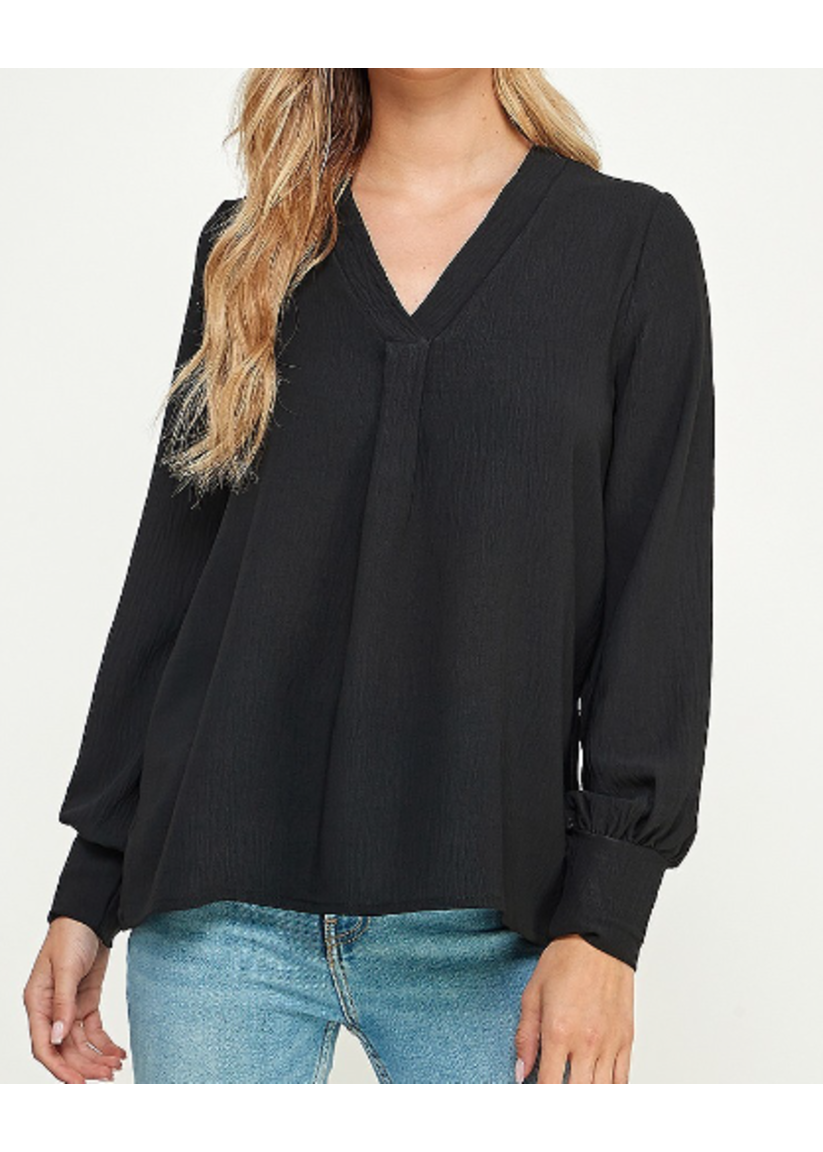 2DT3891 - SOLIVE VNECK BLOUSE W CUFFED LONG SLEEVE CROSSOVER NECKLINE