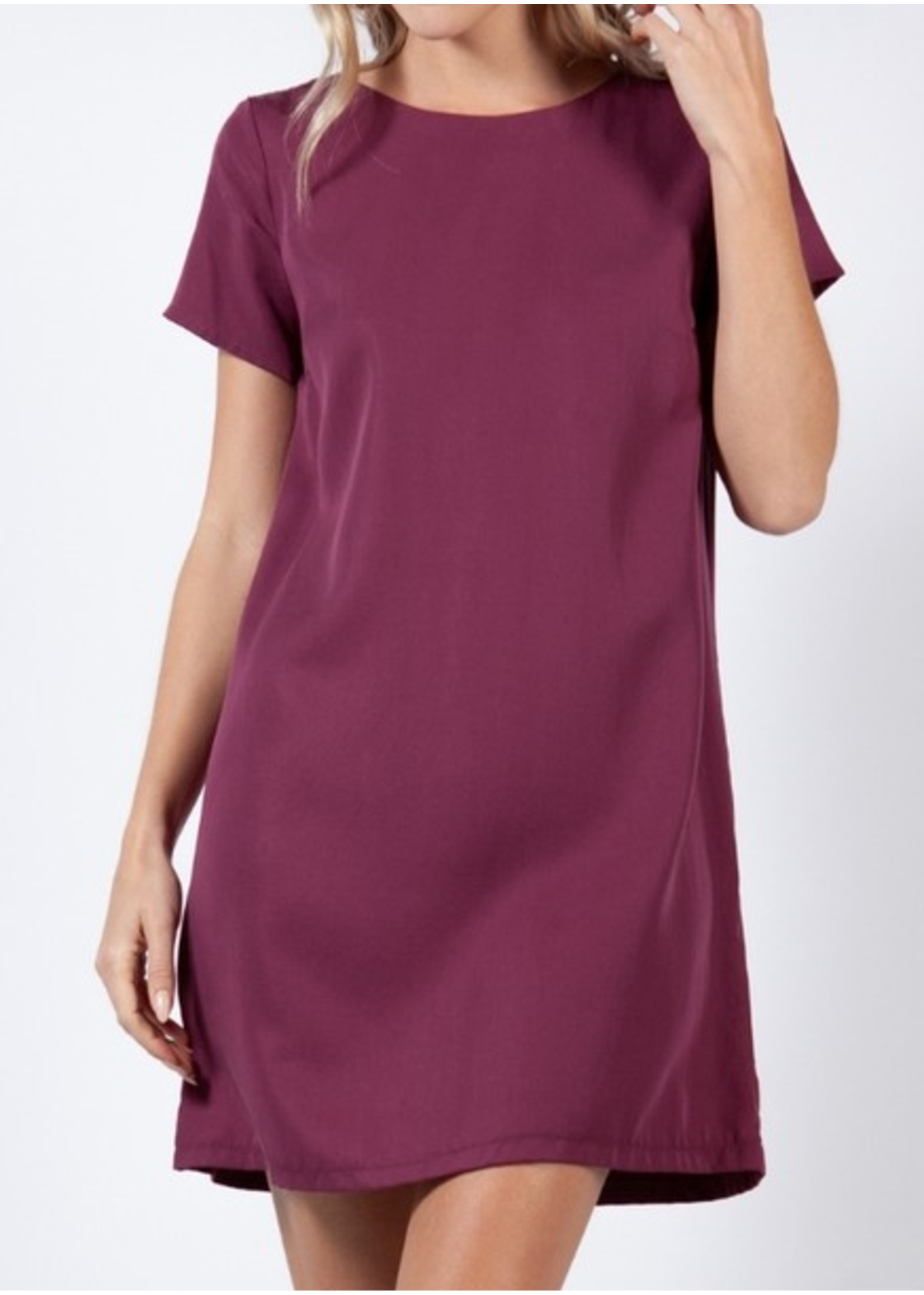 RKR64644 -  Solid tencel short sleeve shift dress