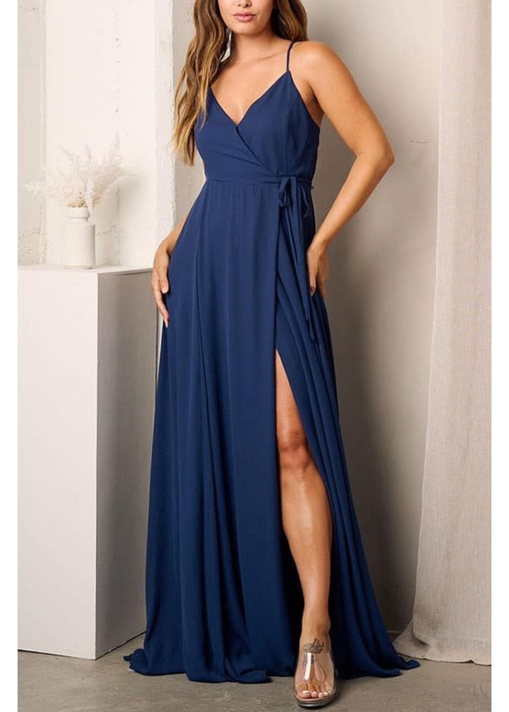 RSRTWT3471 - SPAGHETTI STRAP SELF TIE GOWN