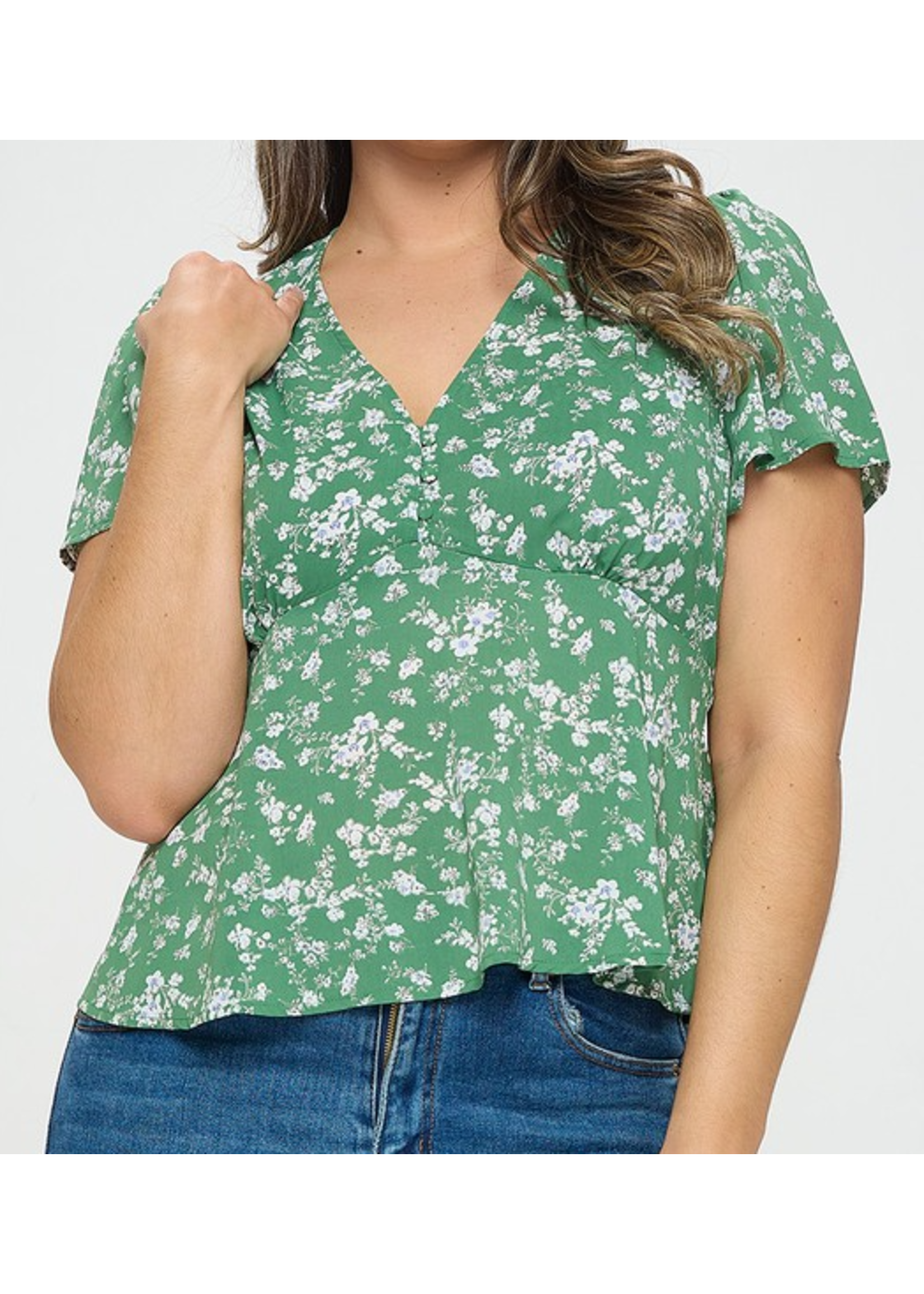 TPIT5510 - PLUS SHORT SLEEVE FLORAL BLOUSE