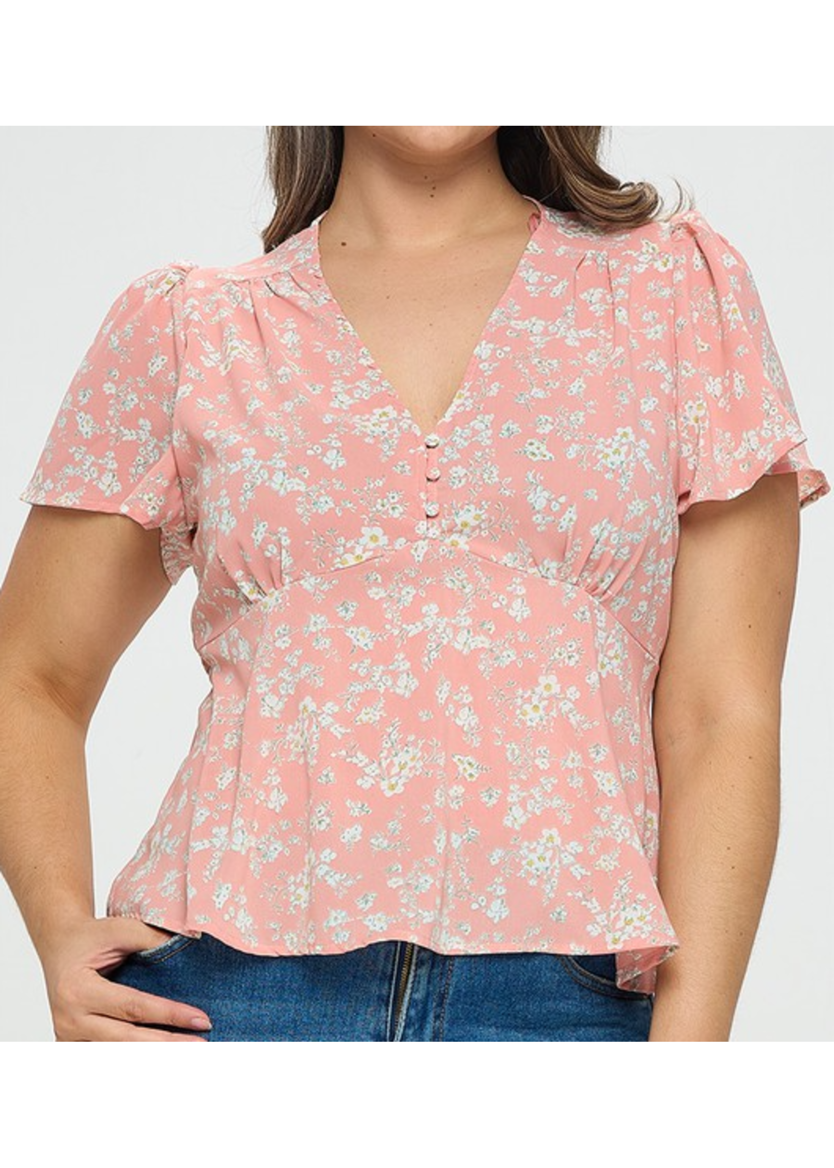 TPIT5510 - PLUS SHORT SLEEVE FLORAL BLOUSE