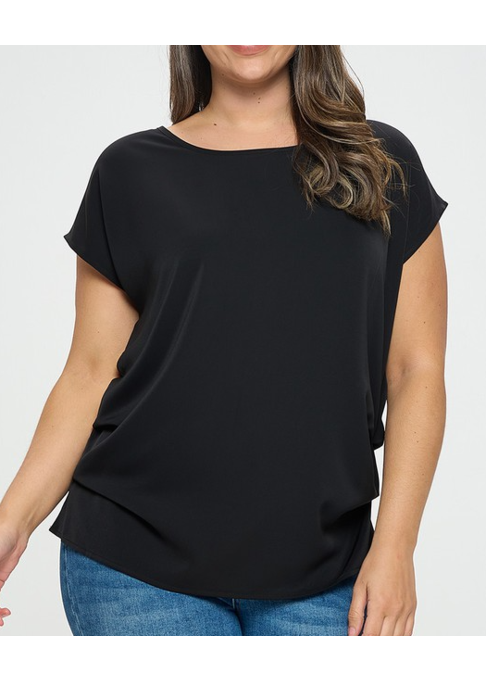 TPIT5531 - PLUS RELACED FIT TOP W SIDE RUCHED DETAIL