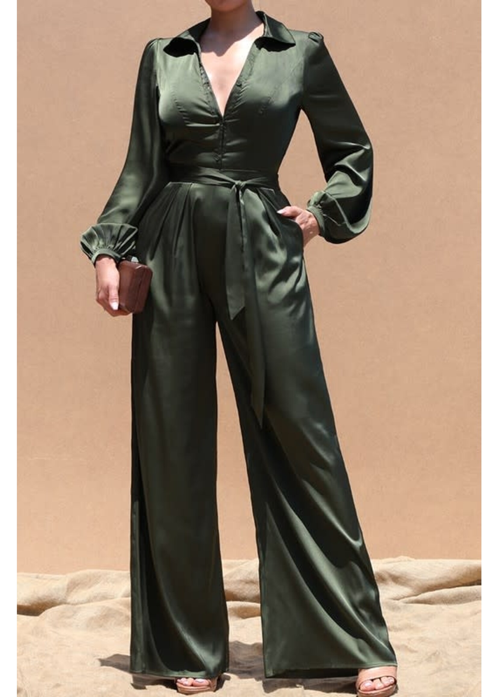 DDDD1736 - SATIN BUTTON DOWN JUMPSUIT