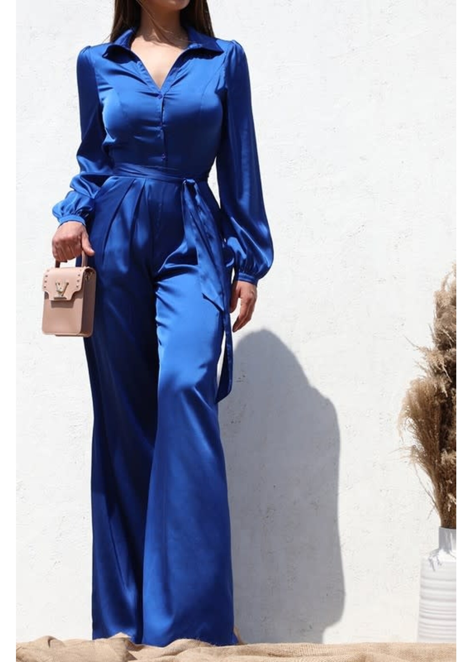 DDDD1736 - SATIN BUTTON DOWN JUMPSUIT