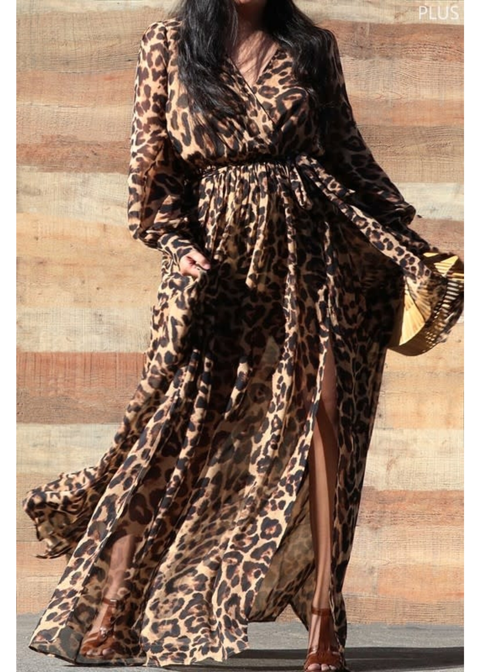 DDPDD1281 - LEOPARD VNECK WOVEN MAXI