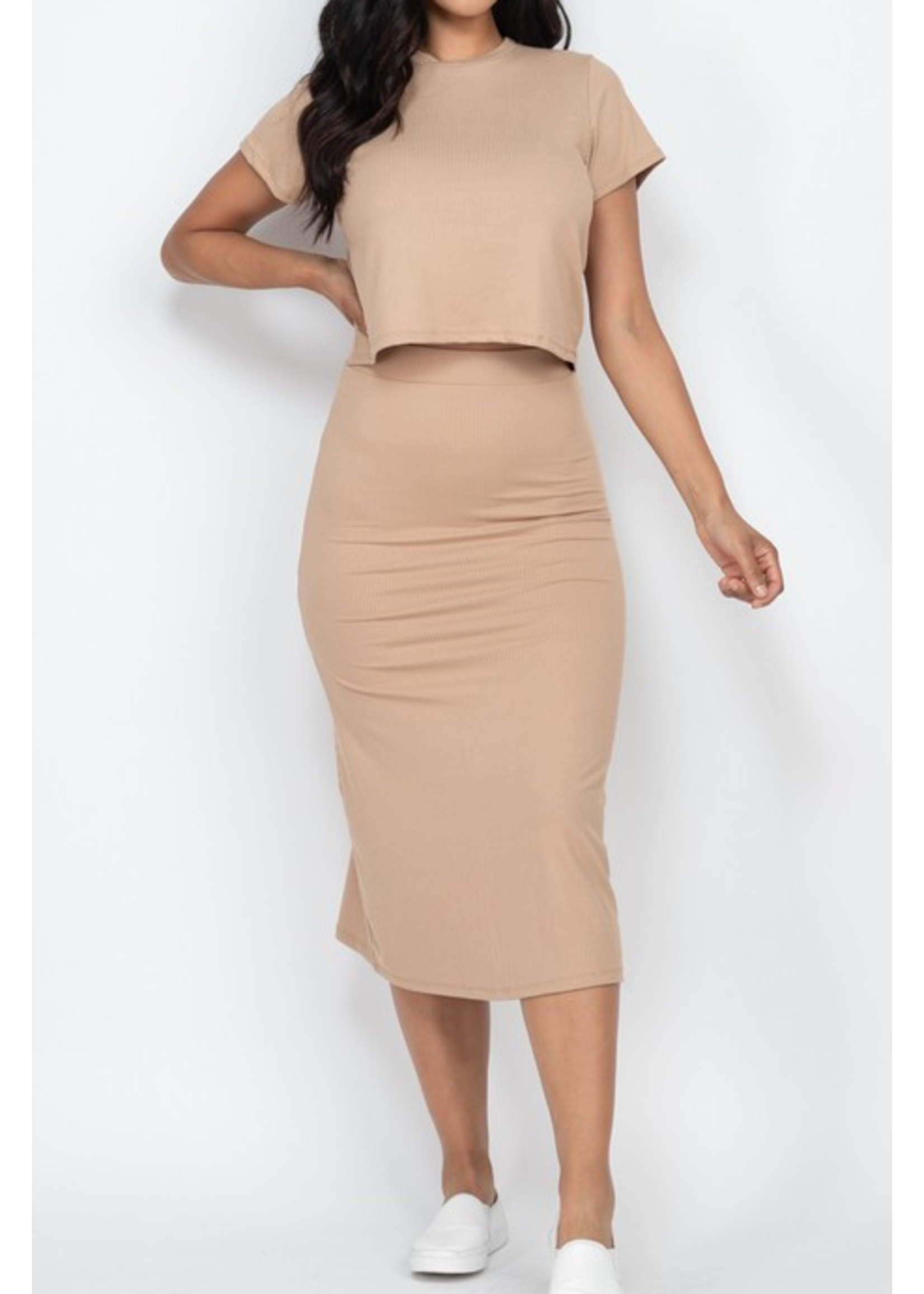 CPBTS2996X - RIBBED CROP AND MIDI SKIRT SET