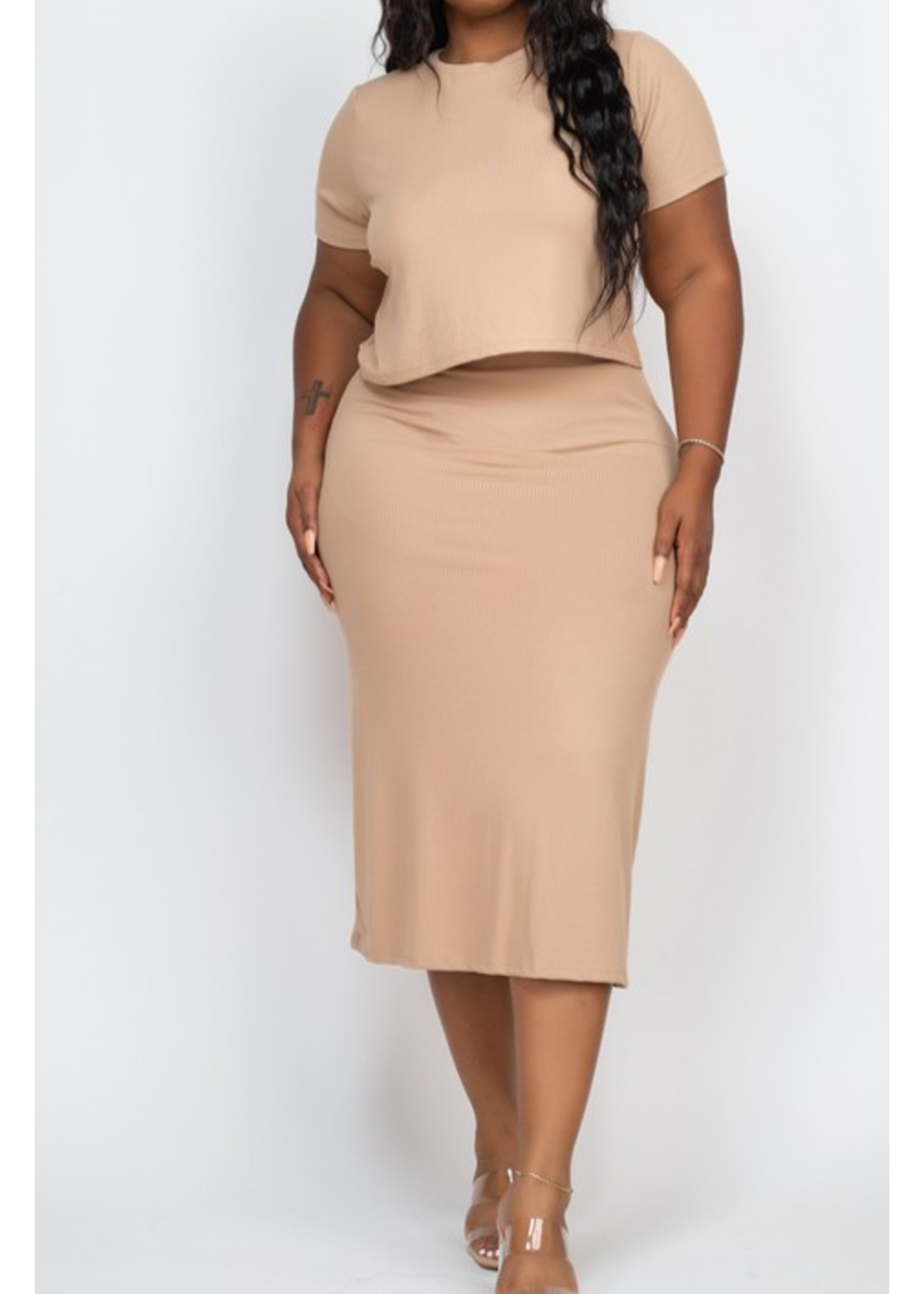 CPBTS2996X - RIBBED CROP AND MIDI SKIRT SET