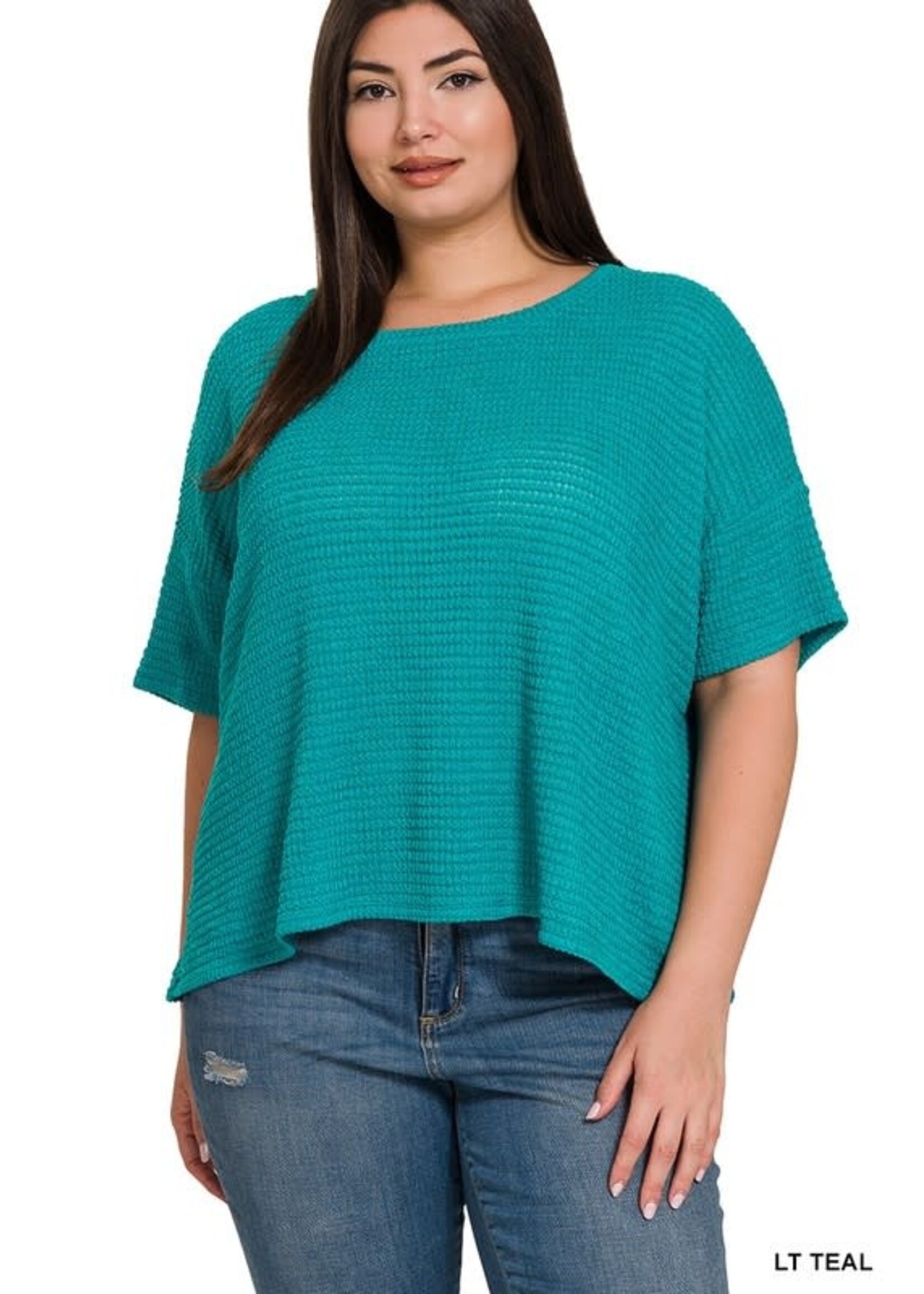 ZNHT2318 - PLUS DROP SHOULDER SHORT SLEEVE LIGHT WEIGHT SWEATER TOP