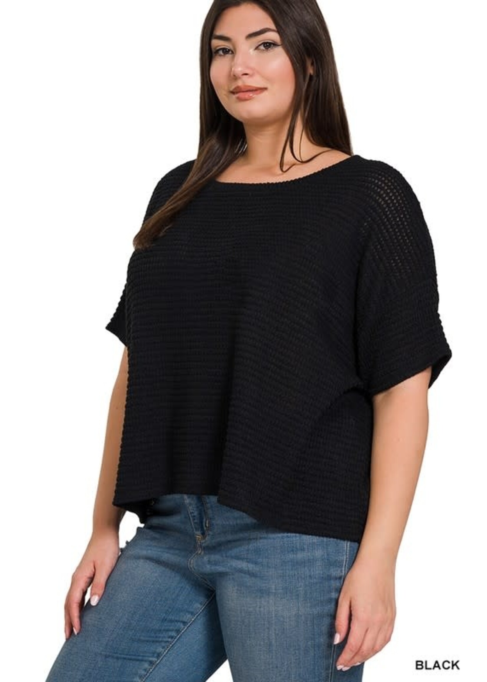 ZNHT2318 - PLUS DROP SHOULDER SHORT SLEEVE LIGHT WEIGHT SWEATER TOP