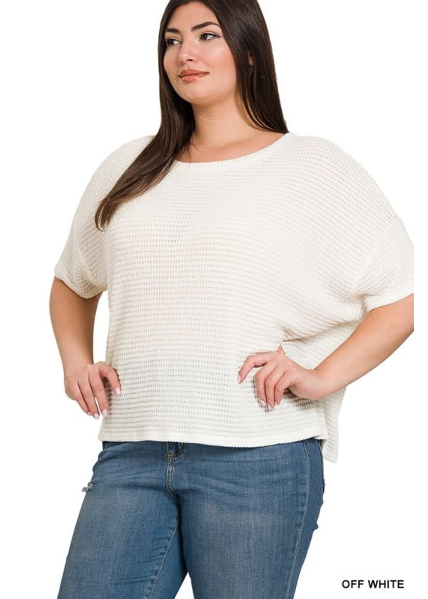 ZNHT2318 - PLUS DROP SHOULDER SHORT SLEEVE LIGHT WEIGHT SWEATER TOP