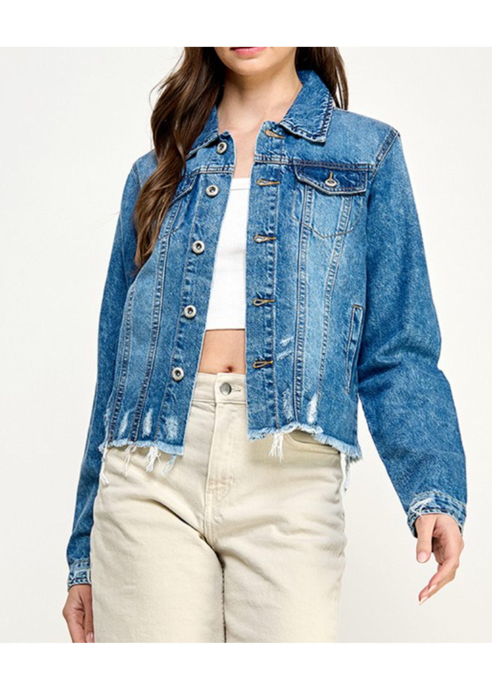 BAJK4063 - WOMENS DISTRESSED CROPPED JACKET