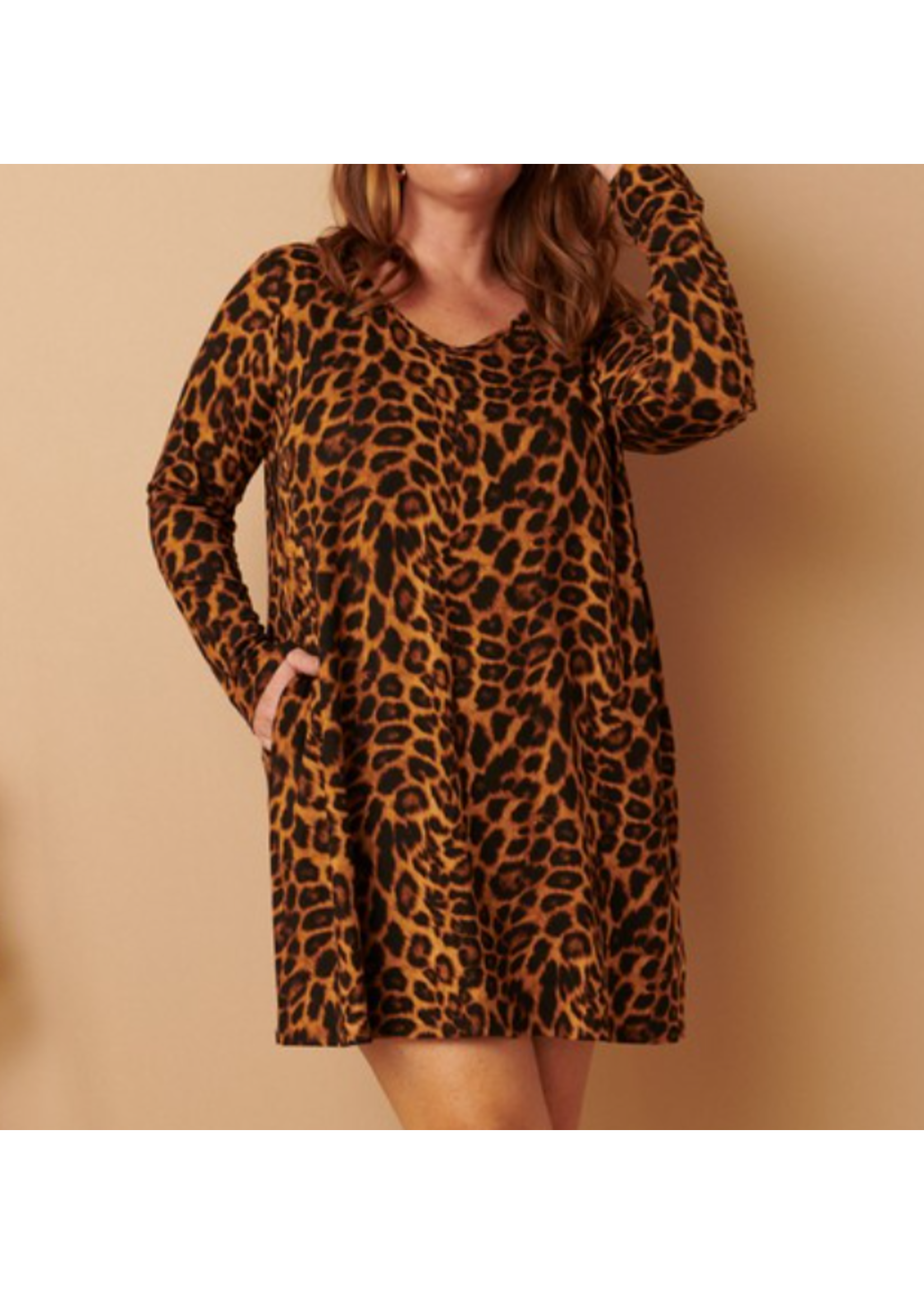 MSD9850 - BRUSHED LEOPARD VNECK LONG SLEEVE DRESS