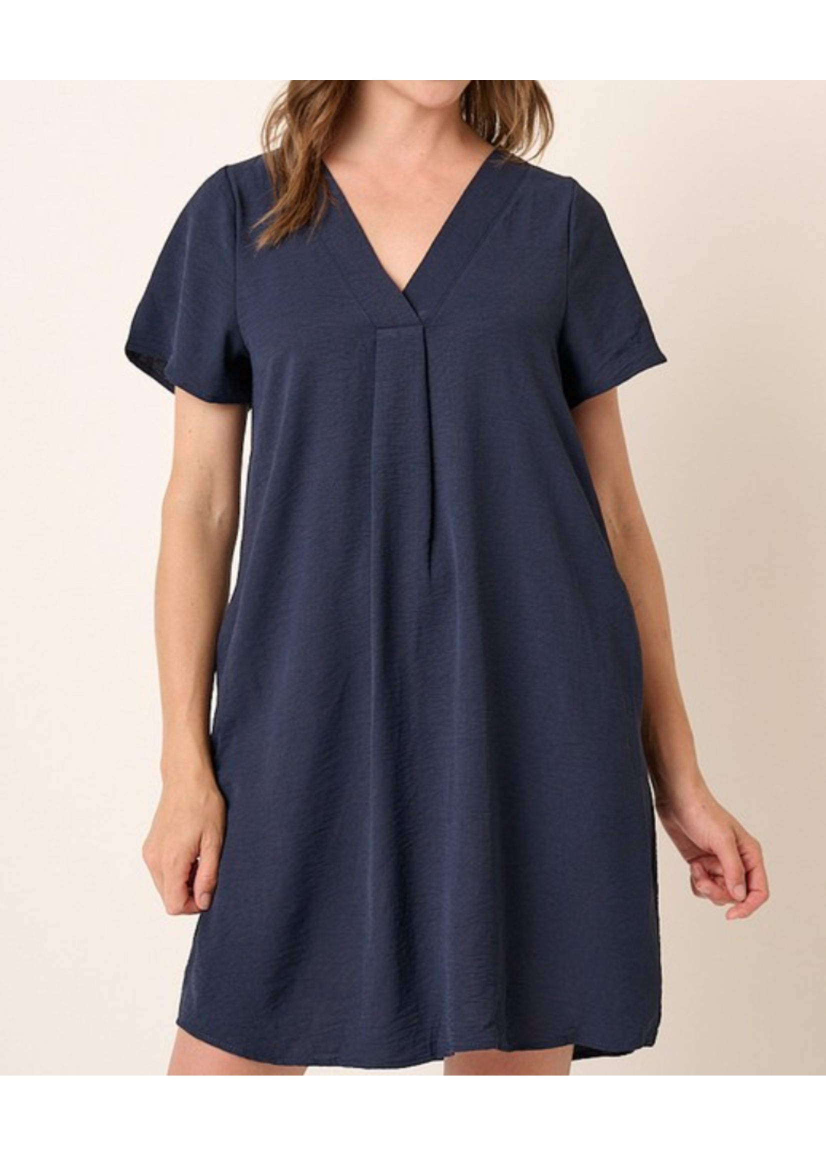 MSD1885 - VNECK SHORT SLEEVE SHIFT W PLEATS
