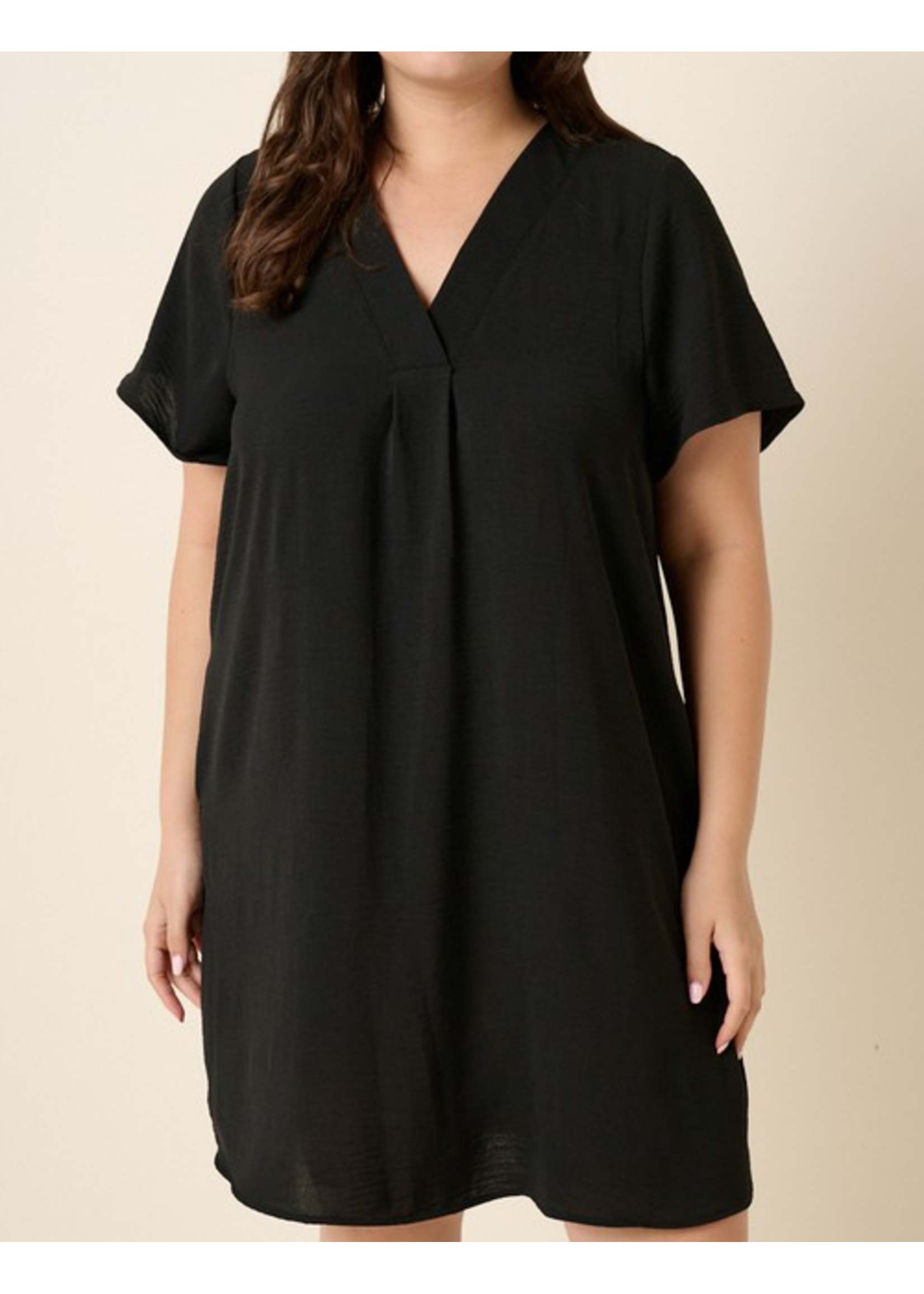 MSD1885 - VNECK SHORT SLEEVE SHIFT W PLEATS