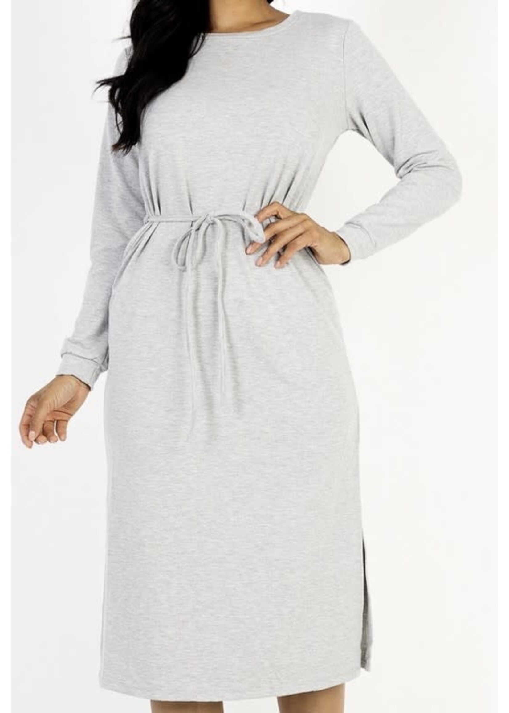 CPBD3750 - FRENCH TERRYLONG SLEEVE TIE FRONT MIDI DRESS