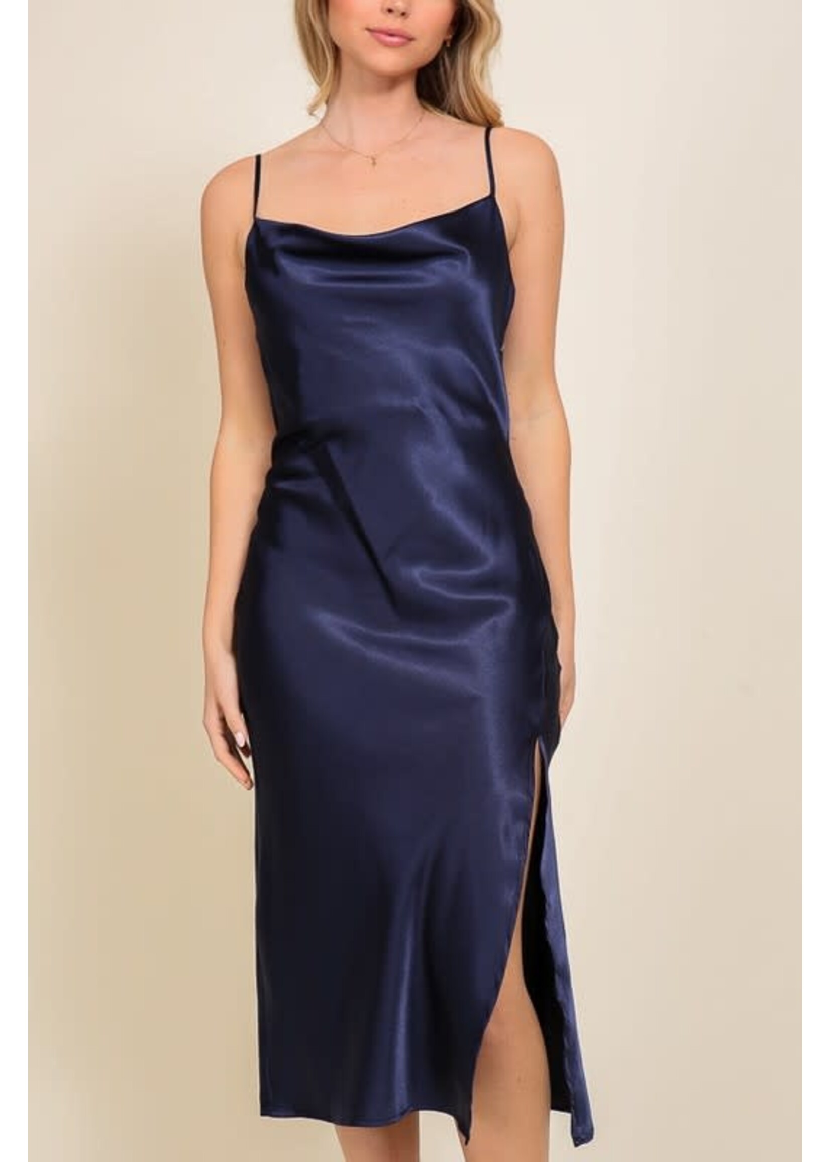 TMWD8575 - SATIN COWL NECK MIDI DRESS