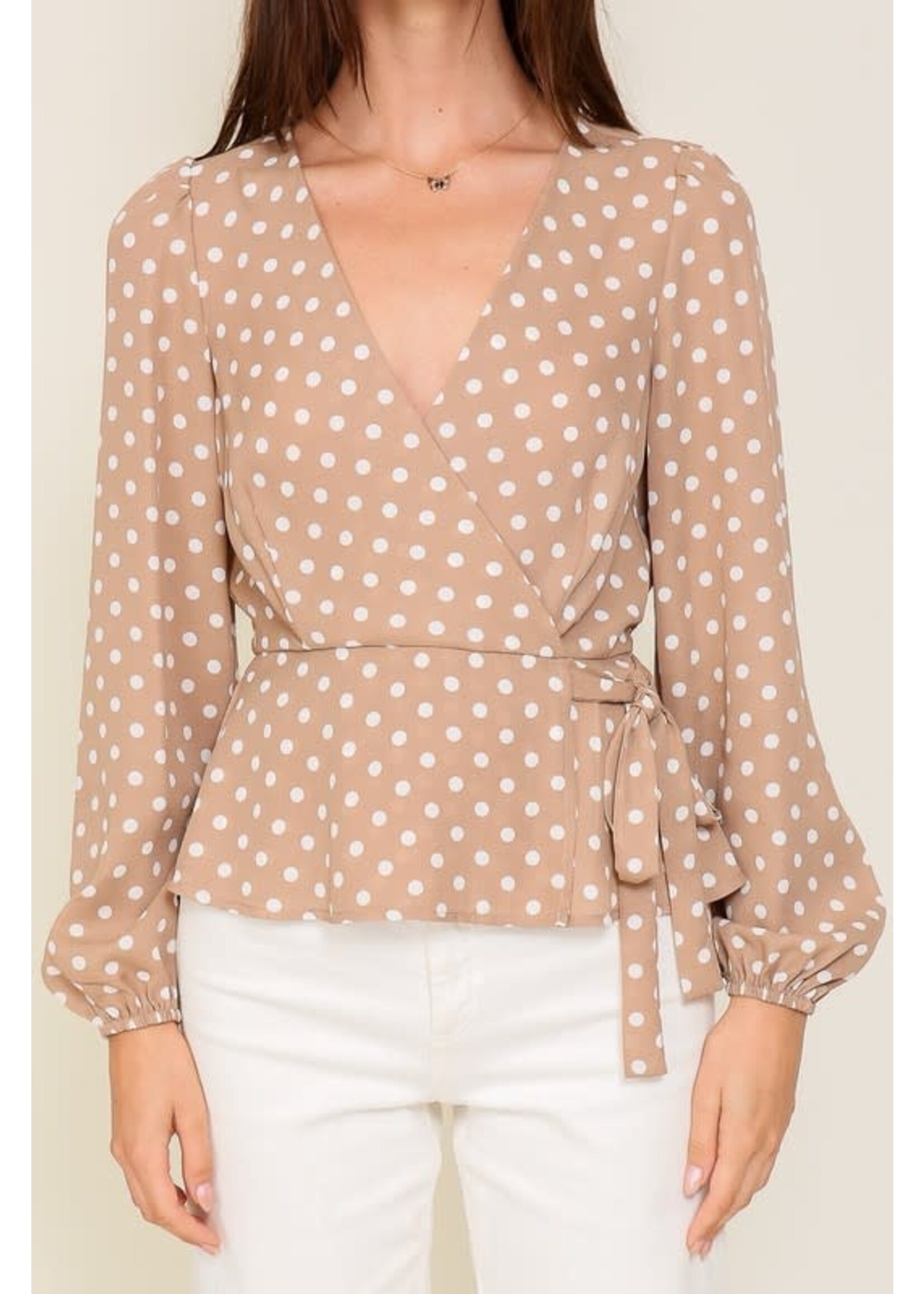 TMWN9689 - Polka dot surplice top with side self tie