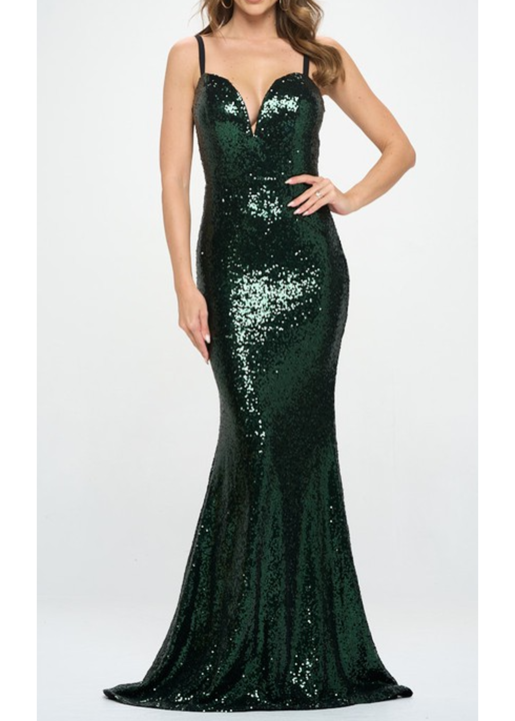 RR1716P5 - SEQUINNED MERMAID W DEEP PLUNGE NECKLINE