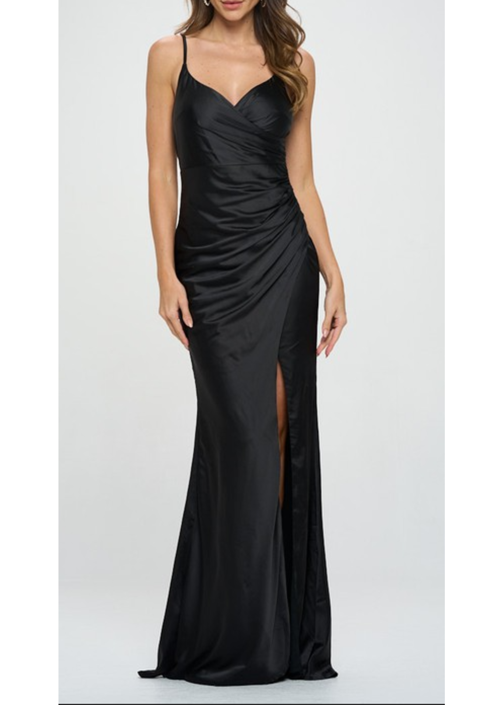 RR1732A - CLASSIC SLEEVELESS SATIN GOWN W ADJUSTABLE STRAPS