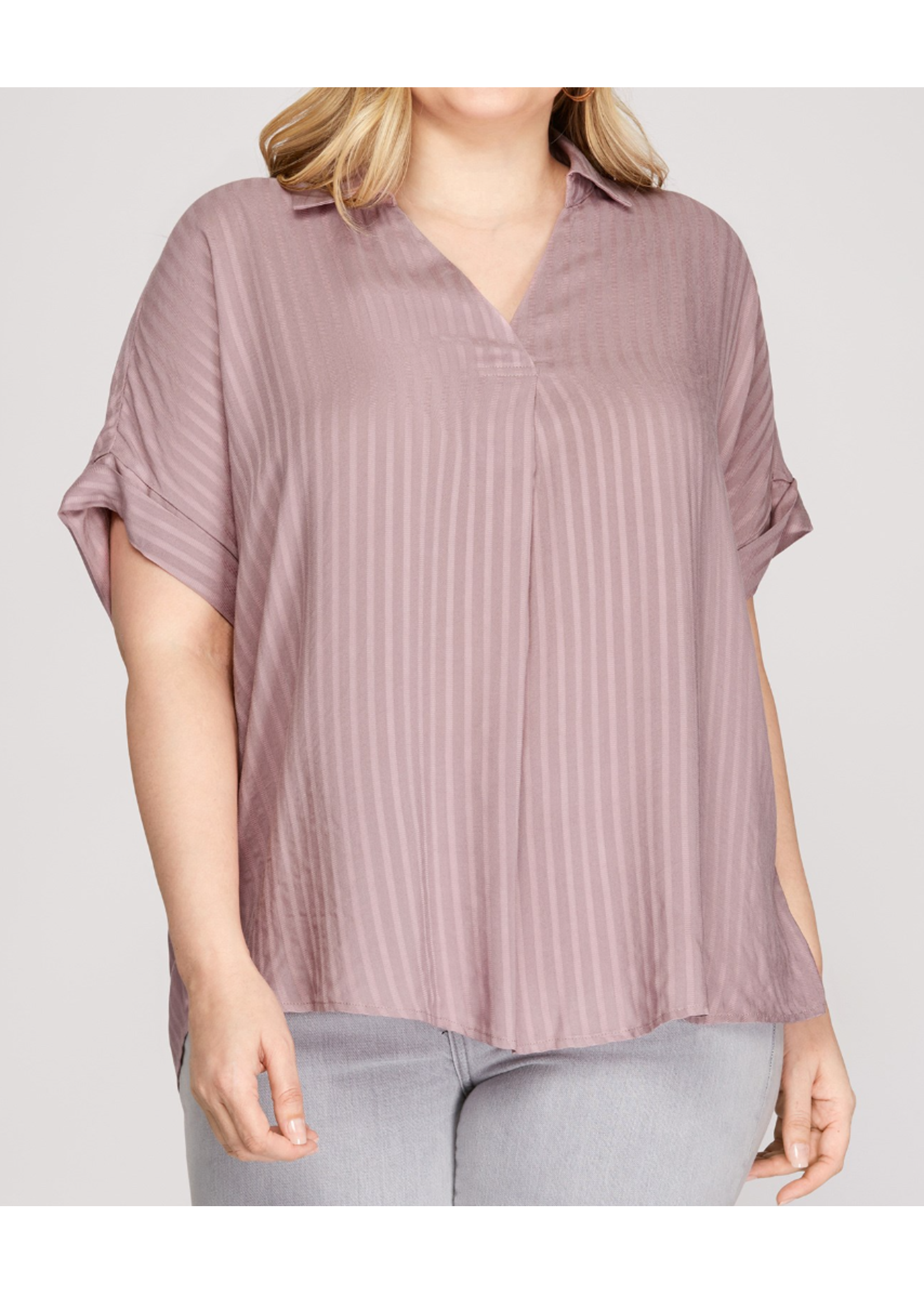 SSPSY3996 - PLUS DROP SHOULDER WOVEN STRIPED BLOUSE