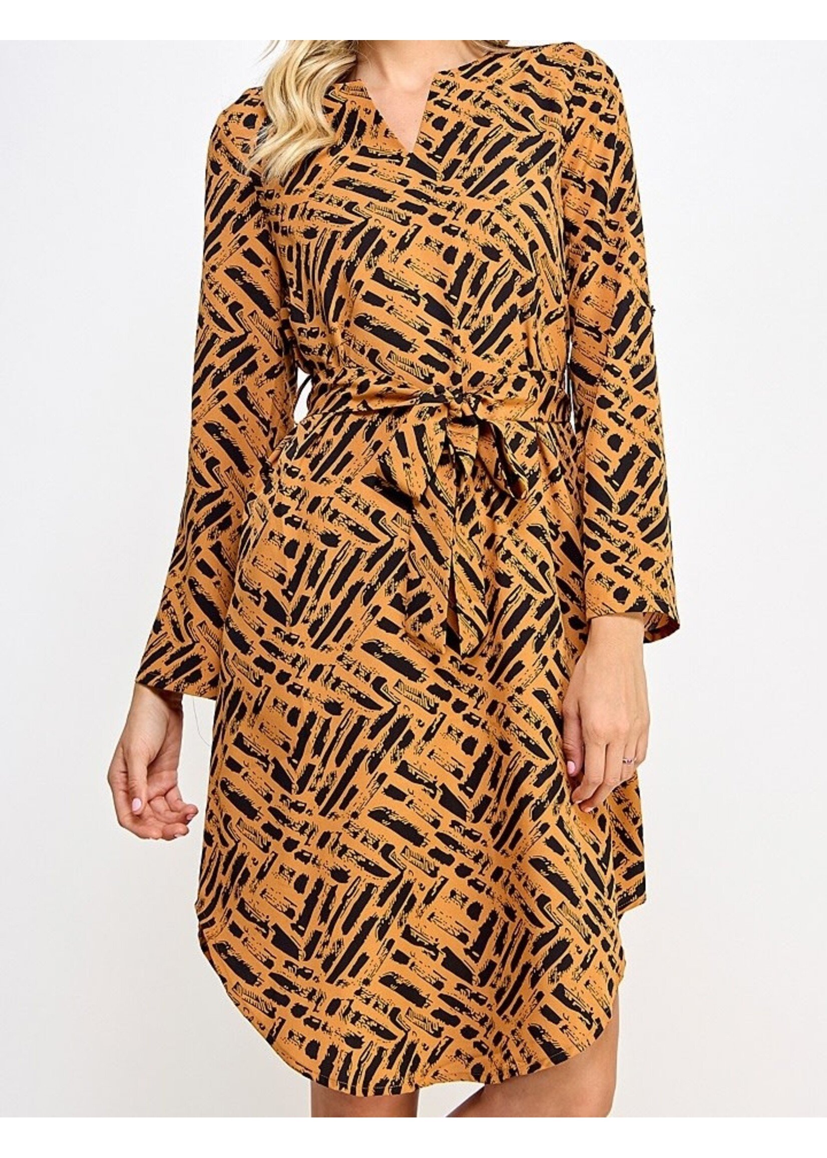 SNS25892 - VNECK LONG SLEEVE PRINTED DRESS