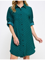 SNS26056 - Roll Tab Sleeved Button Down Printed Dress