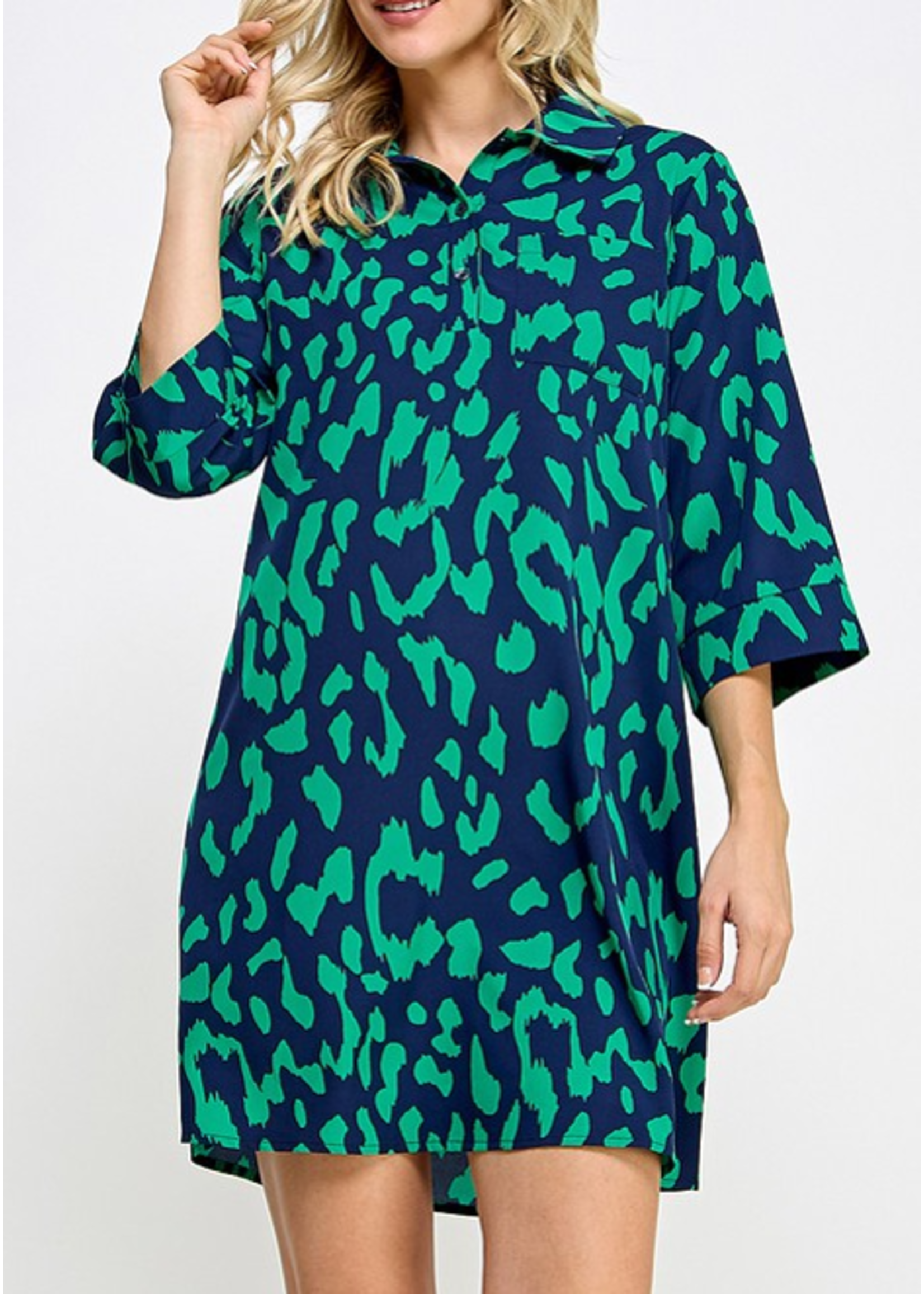 SN26044 - 3/4 SLEEVED PRINTED SHIFT DRESS