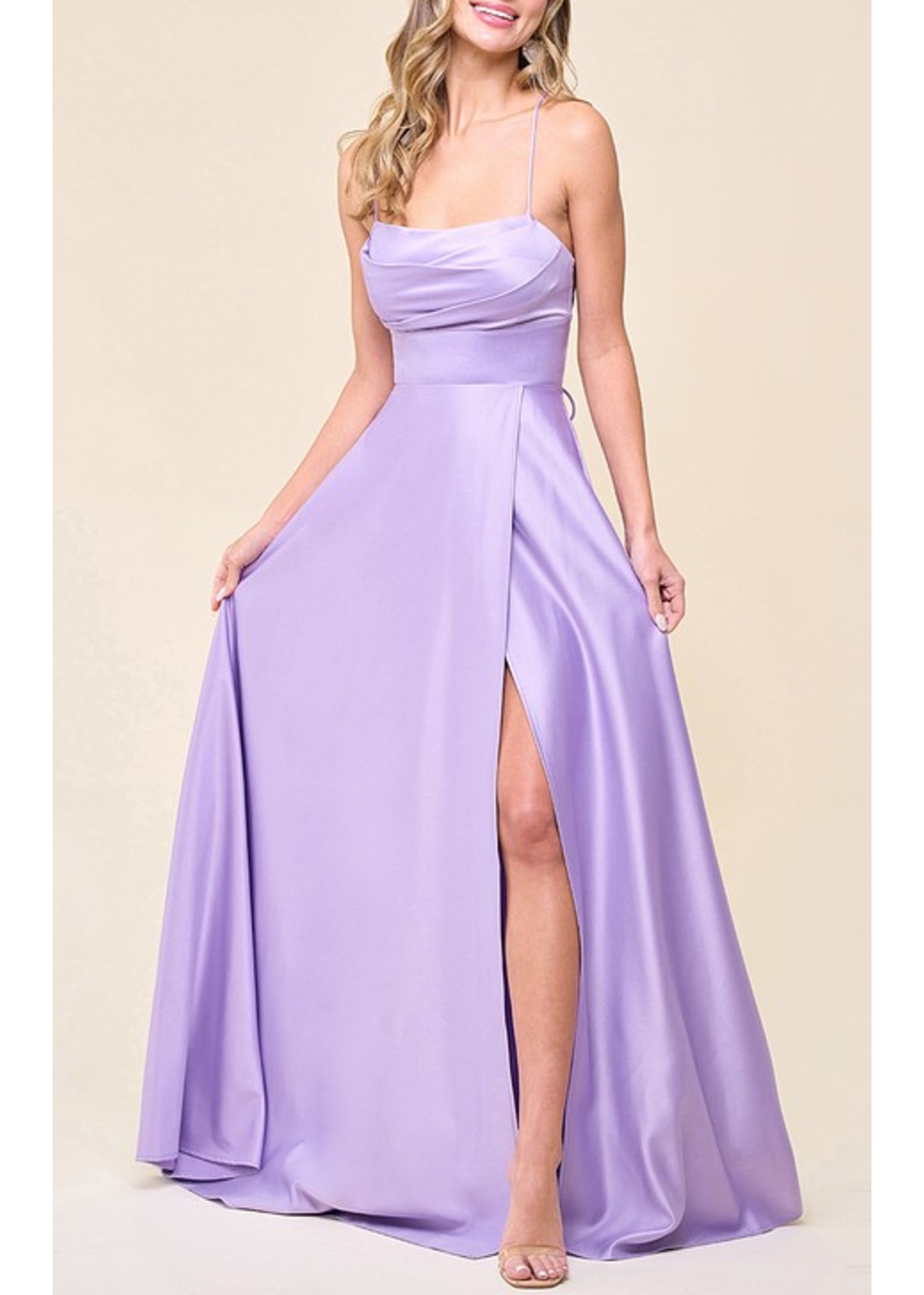 MUMF21718 - EVENING GOWN W THIN SPAGHETTI STRAP, HIGH SLIT WITH CUT OUT CORSET BACK