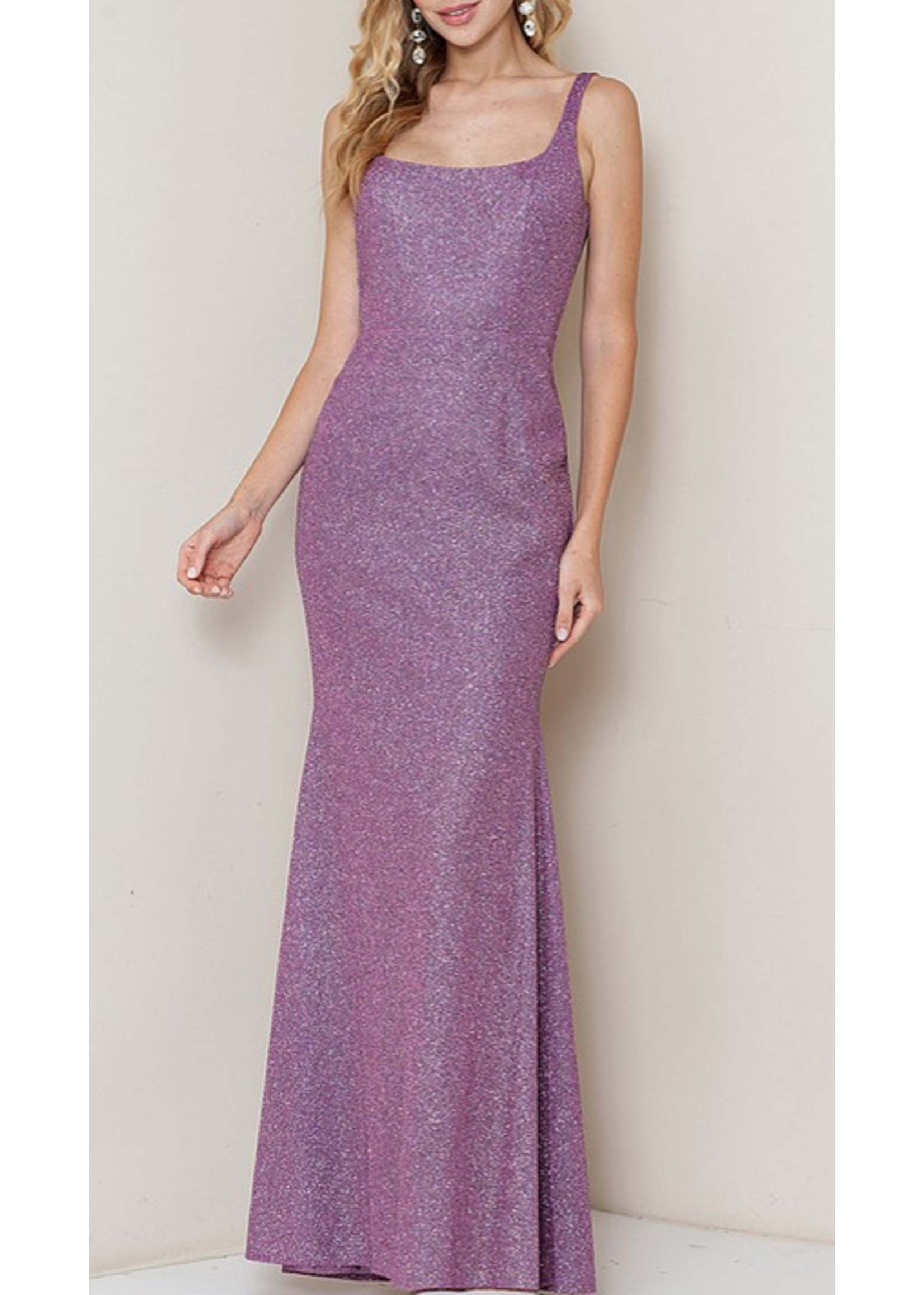 MANMF22141 - SQUARE NECK SLEEVELSS SPARKLE EVENING GOWN