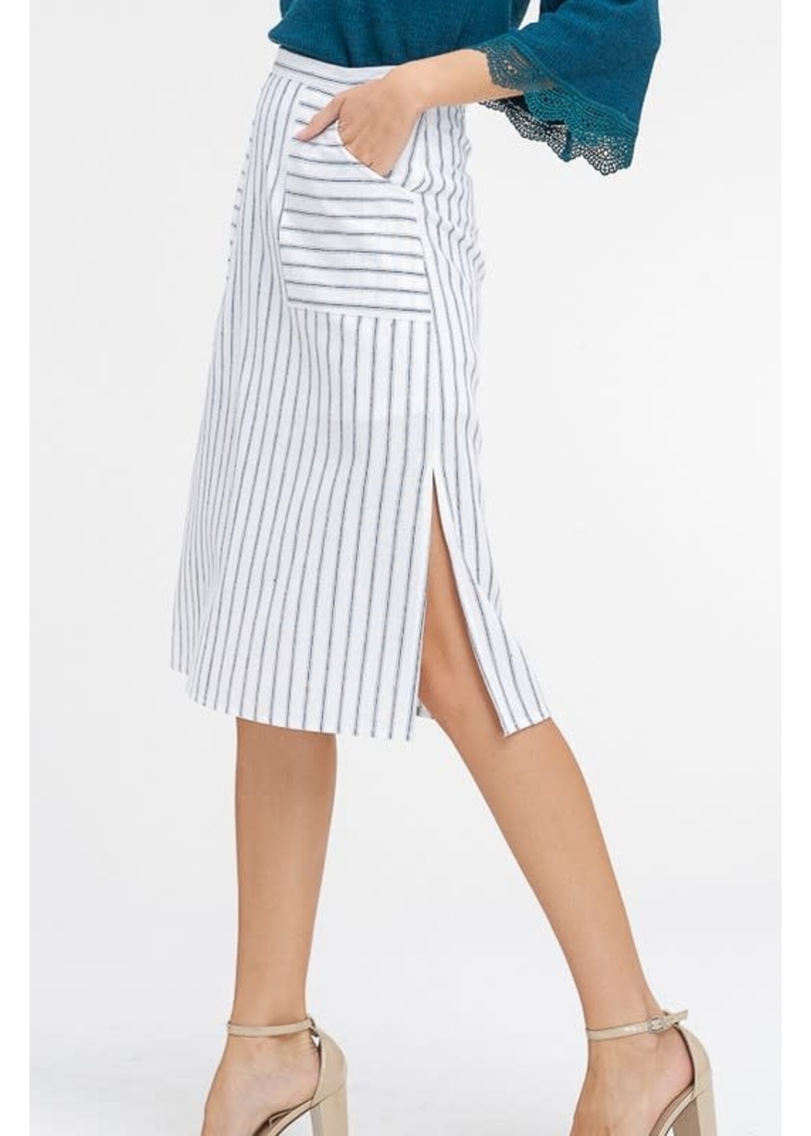 LELSK0088 - PINNED STRIPED MIDID SKIRT