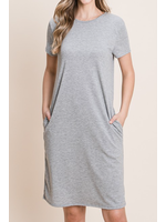 BBDA1289 -RELAXED FIT BASIC SOLID SHIFT DRESS