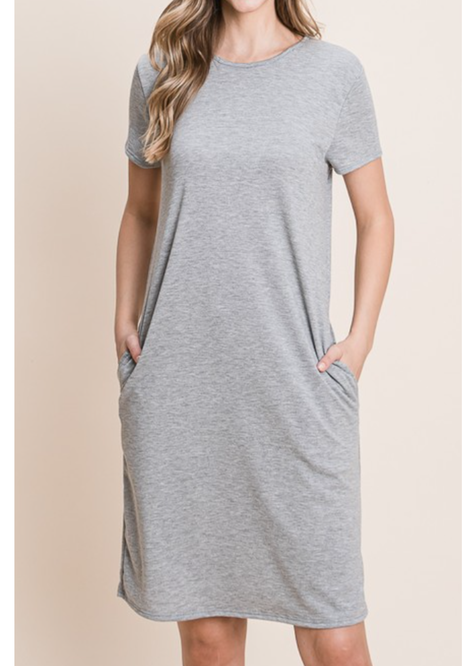 BBDA1289 -RELAXED FIT BASIC SOLID SHIFT DRESS