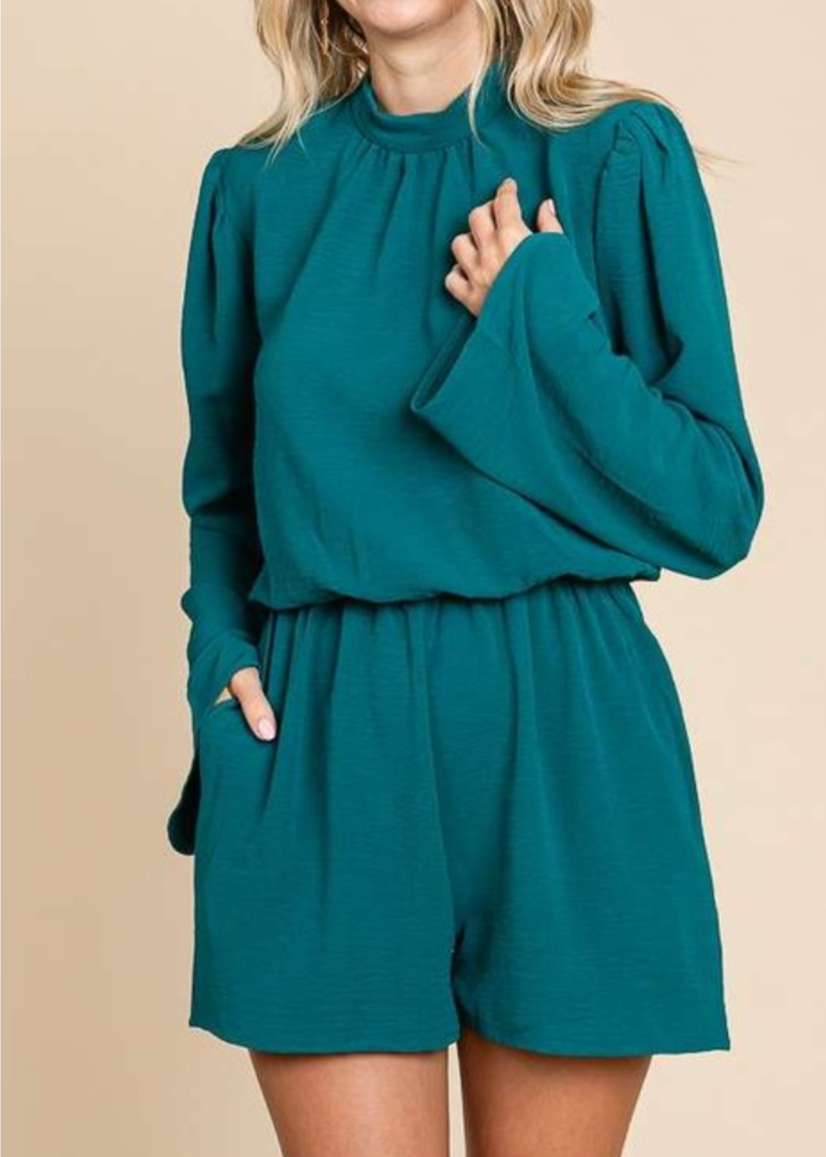 CCCWR183 - Mock Neck Bell Sleeve Romper