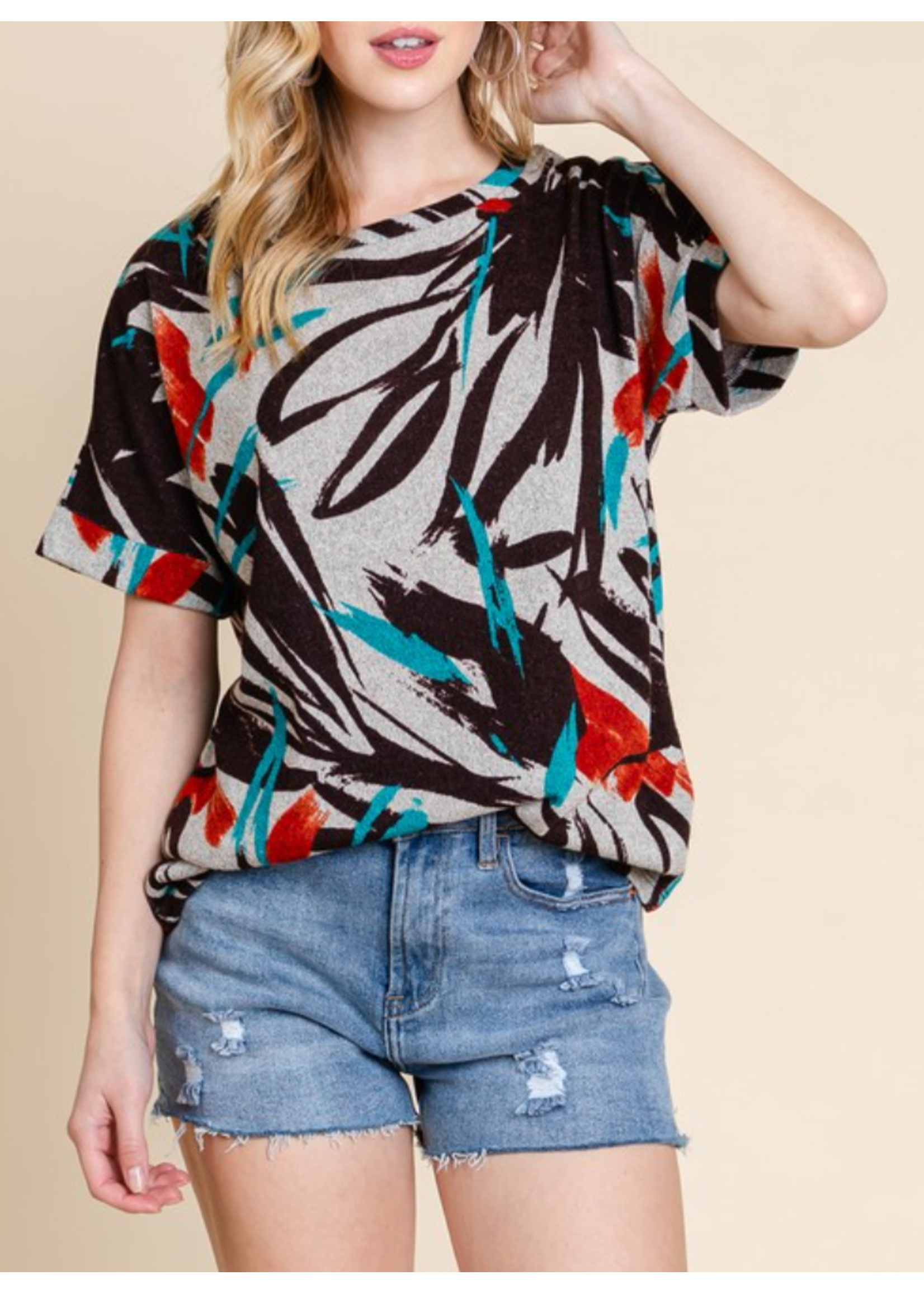 BBTL1950 - RELAXED KNIT PRINTED TOP