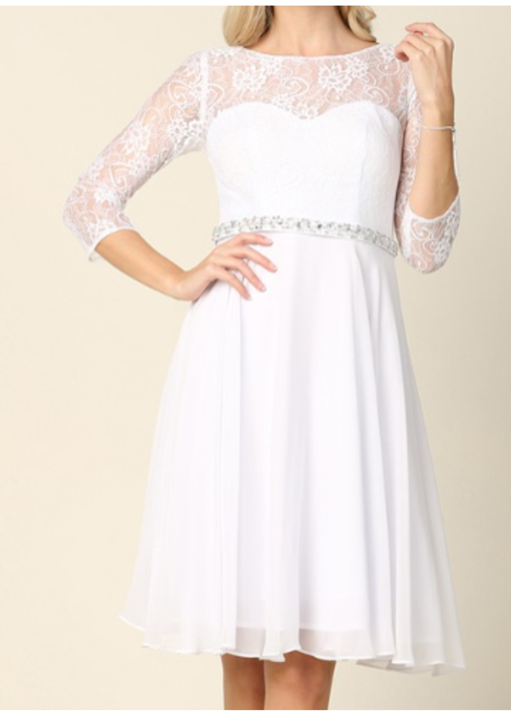 CONFIRMATION DRESS -  3/4 LACE SLEEVED DRESS