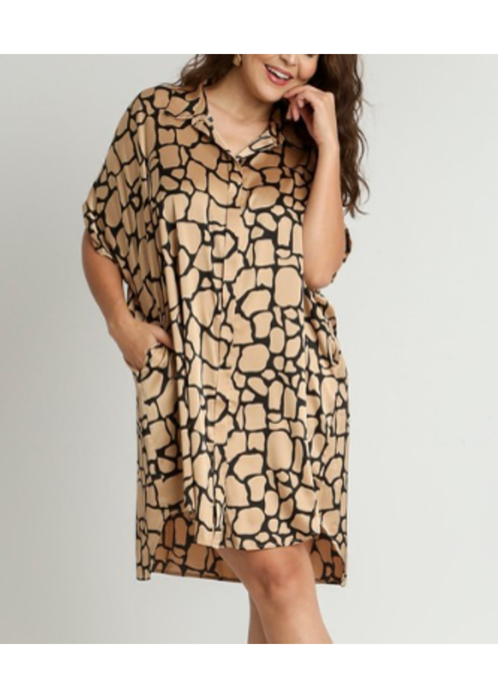 SUS68935 - TWO TONED ANIMAL PRINT BUTTON DOWN DRESS