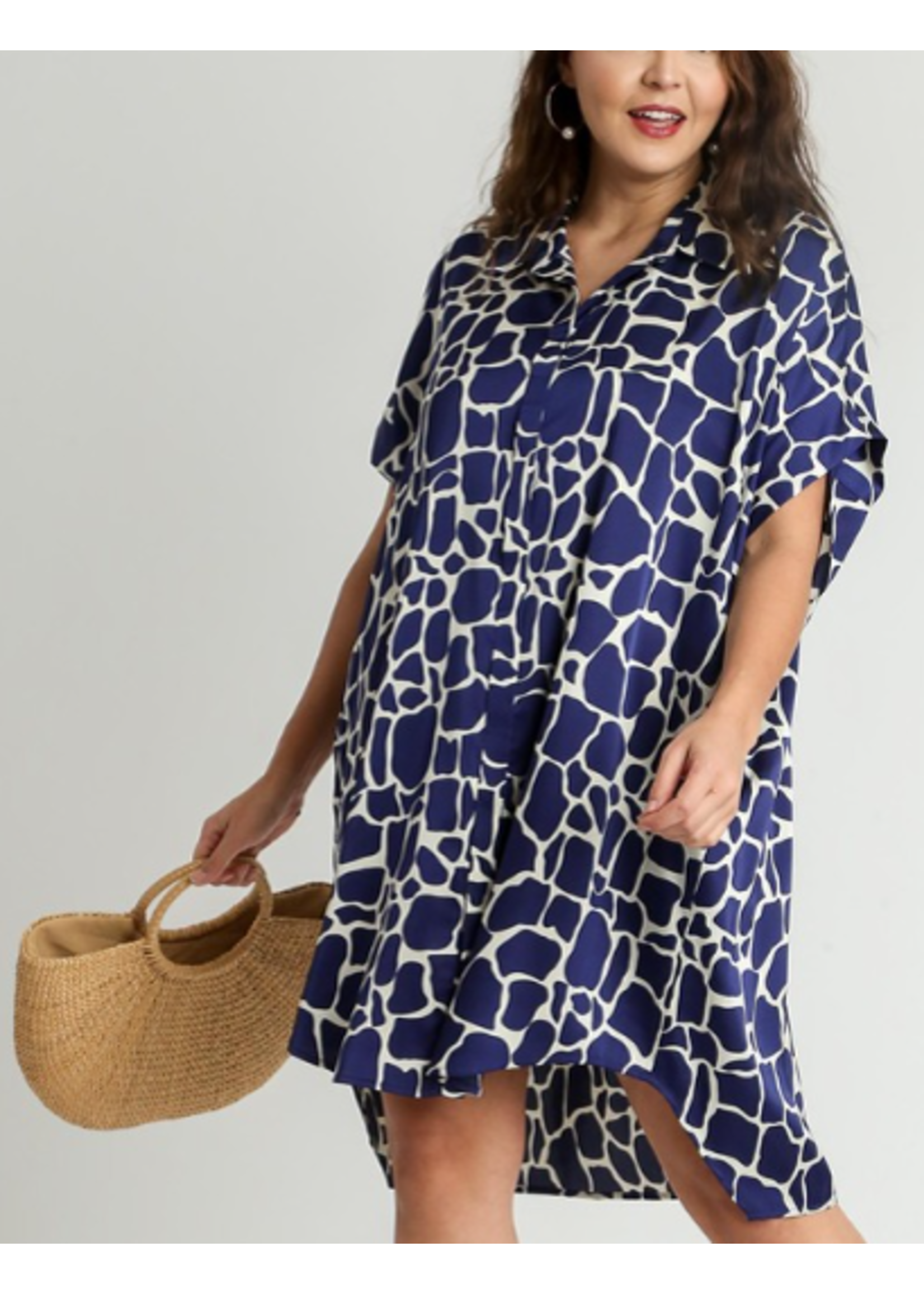 SUS68935 - TWO TONED ANIMAL PRINT BUTTON DOWN DRESS