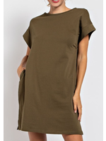 LLLV7970 - SOLID COTTON T SHIRT MINI SHIFT DRESS