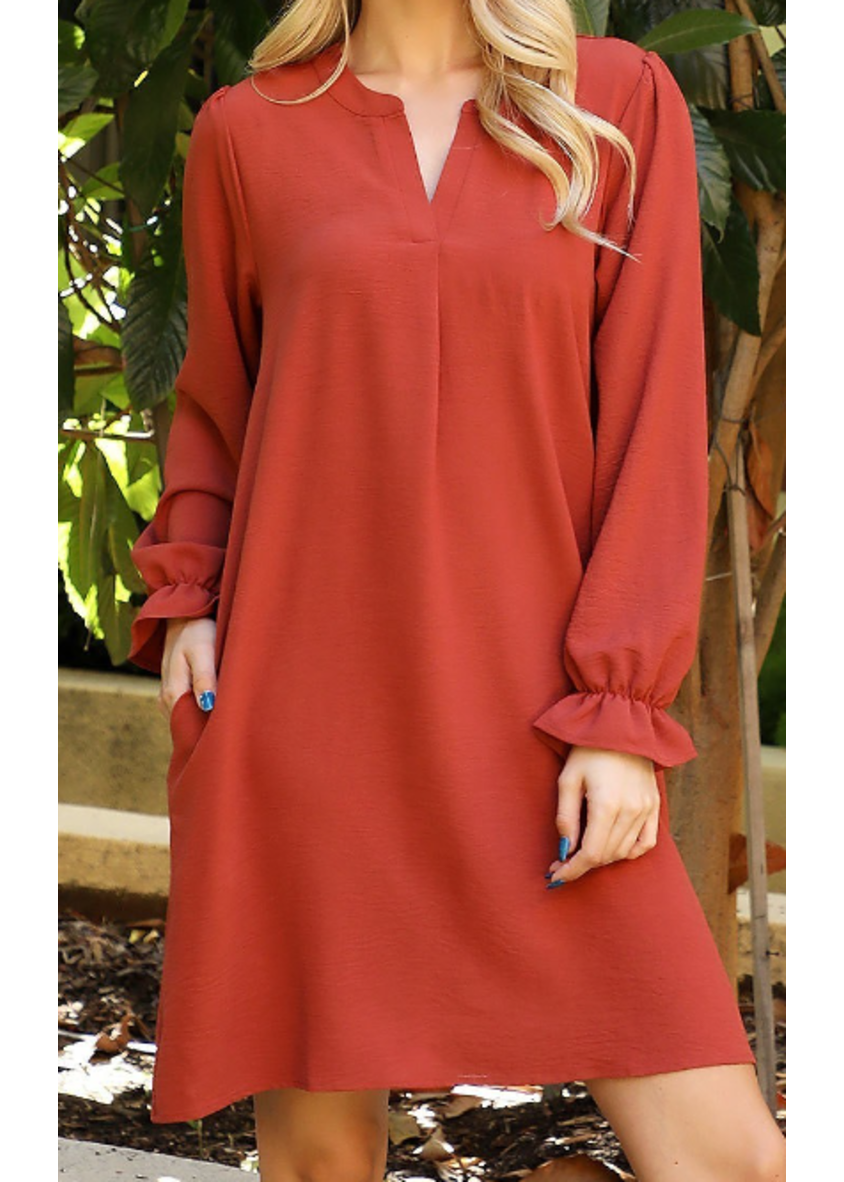 1DDED8839 - COLLARED WOVEN LONG SLEEVE SHIFT DRESS