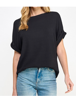 2HT3975 - SOLID RIB TOP W SHORT SLEEVED ROLLED CUFF