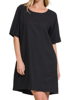 ZNQS065 - LINEN SHORT SLEEVE DRESS WITH SIDE POCKETS